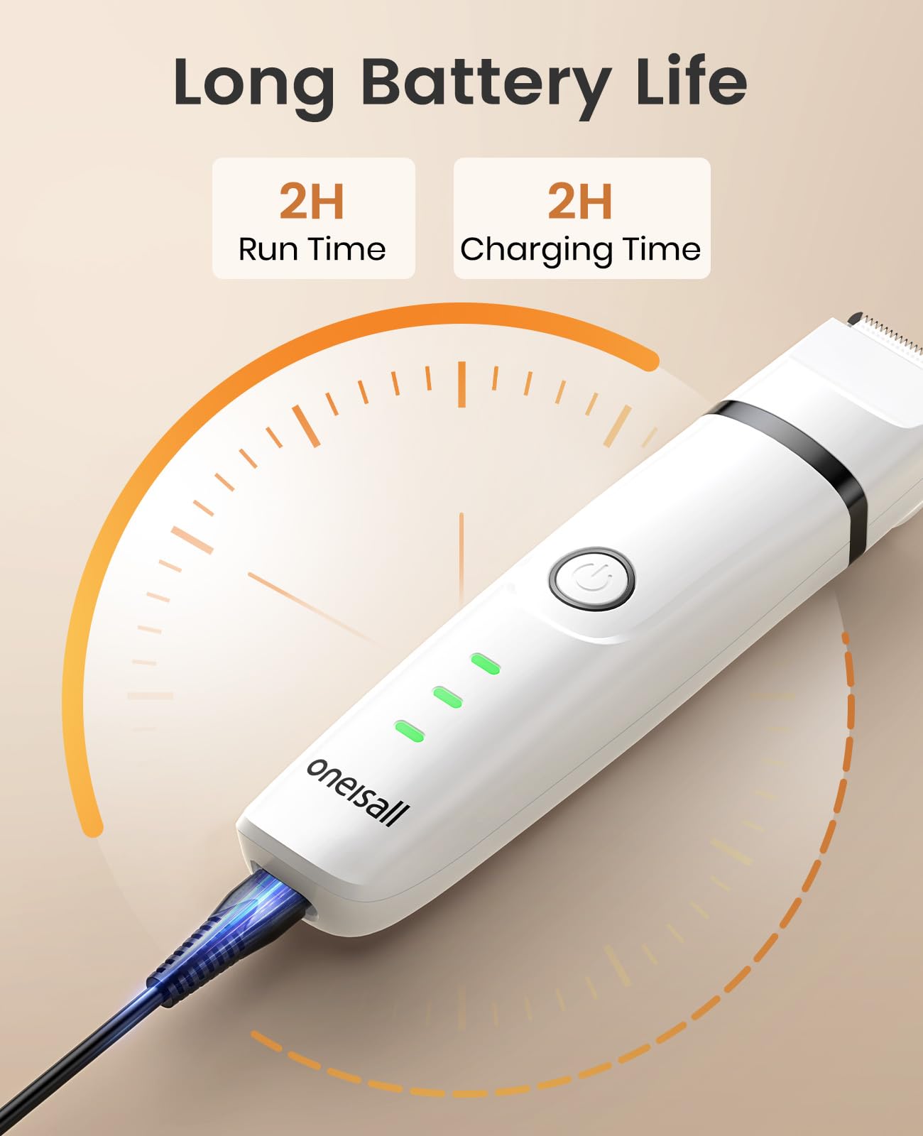 Oneisall rechargeable battery provides cordless trimming on demand.