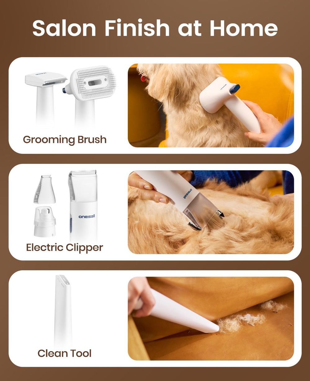 oneisall-silent-motor-grooming-vacuum operates quietly to keep pets calm.