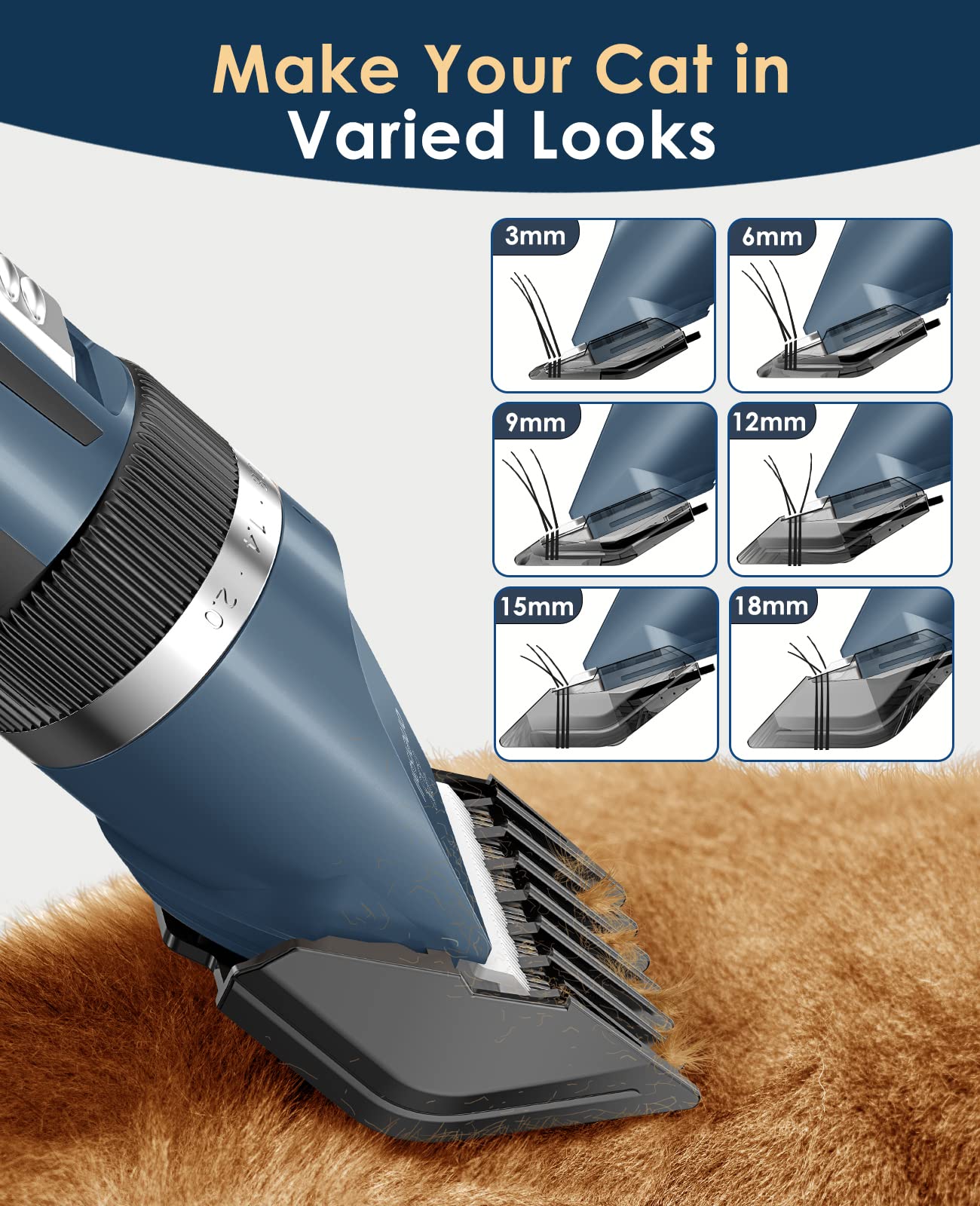oneisall six-guide guards 3-18mm for versatile coat lengths.