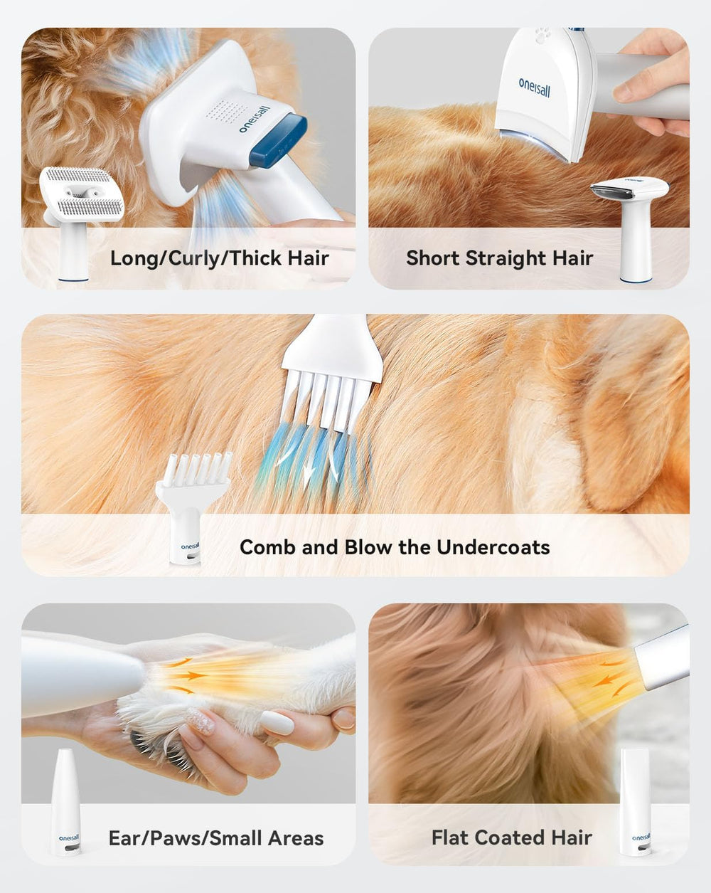 oneisall suction mid-groom captures loose hair during brushing