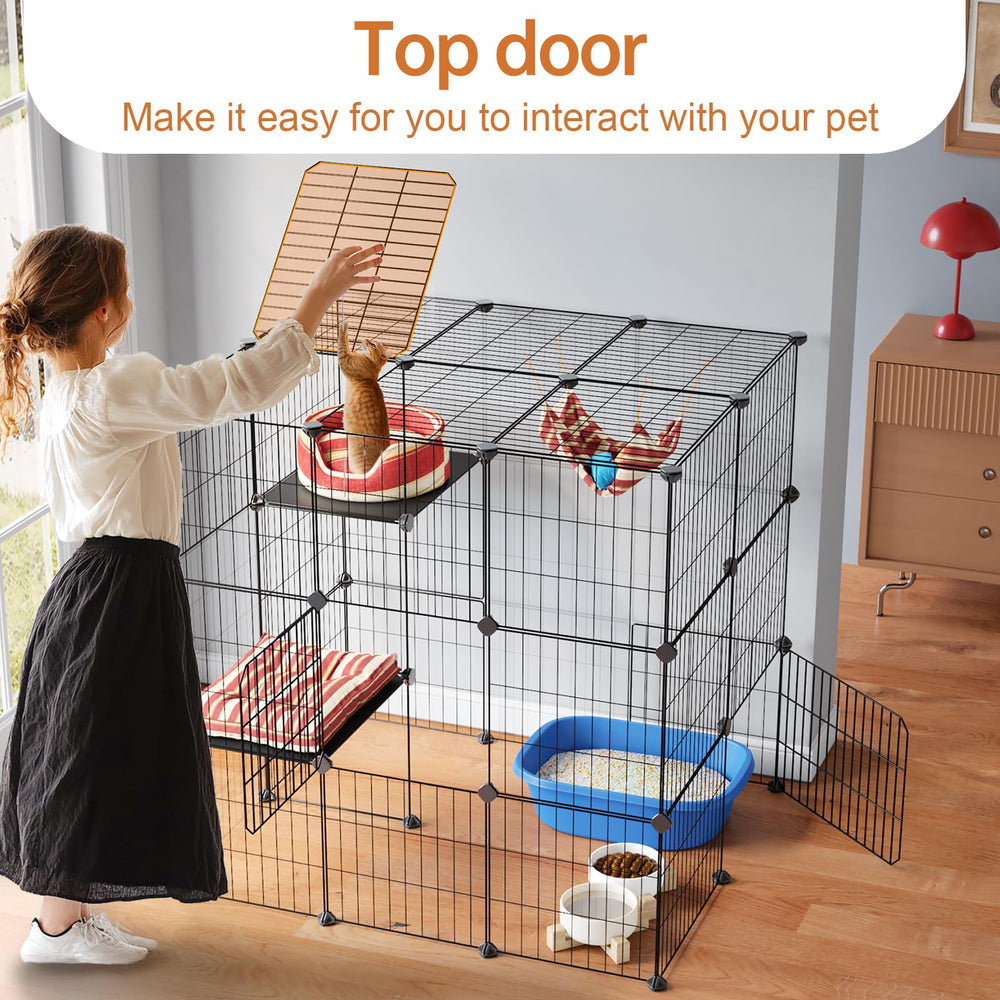 Oneluck 3-Tier Cat Catio doors entrance highlights easy entry for feeding and interaction.