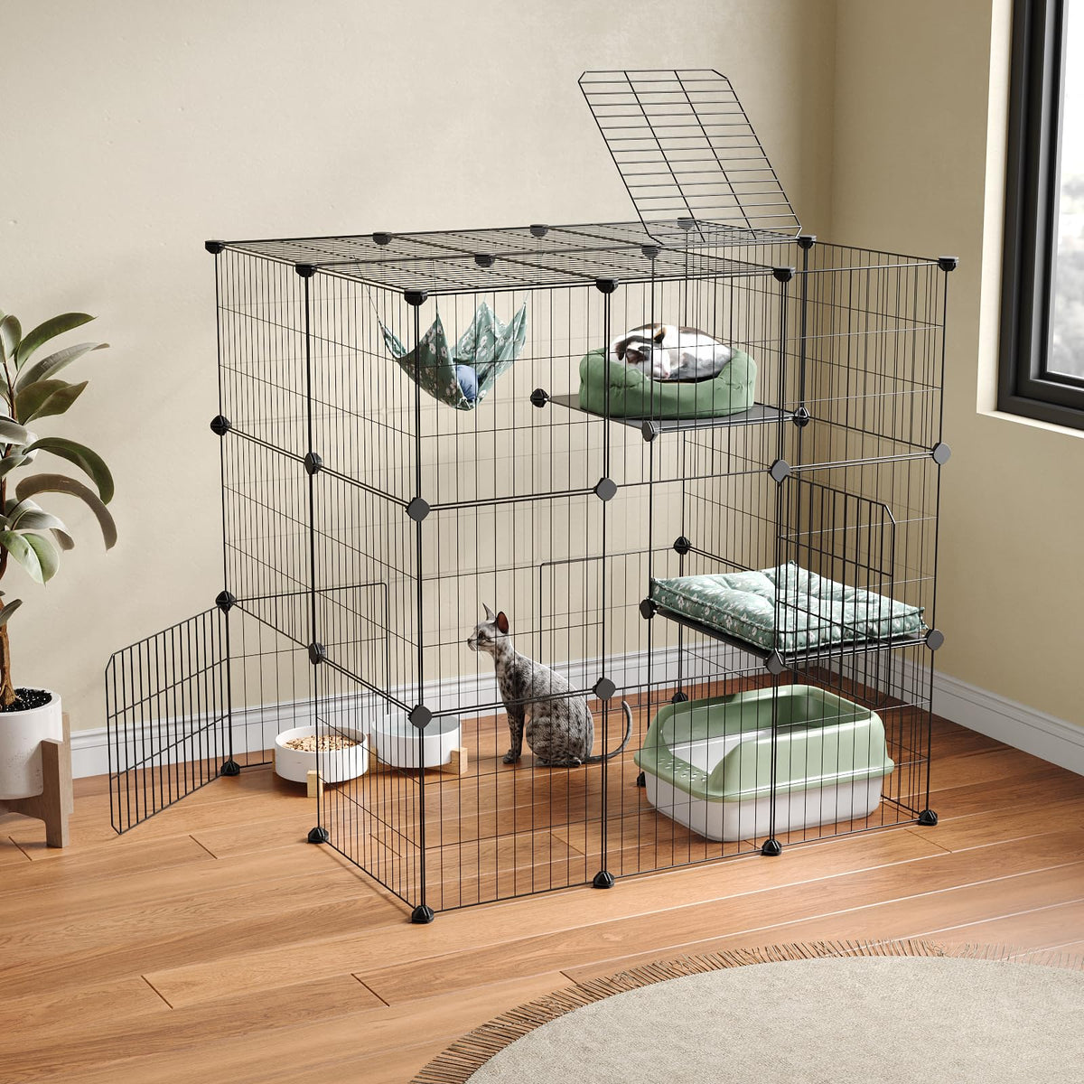 Oneluck 3-Tier Cat Catio exterior view showing spacious indoor play area.