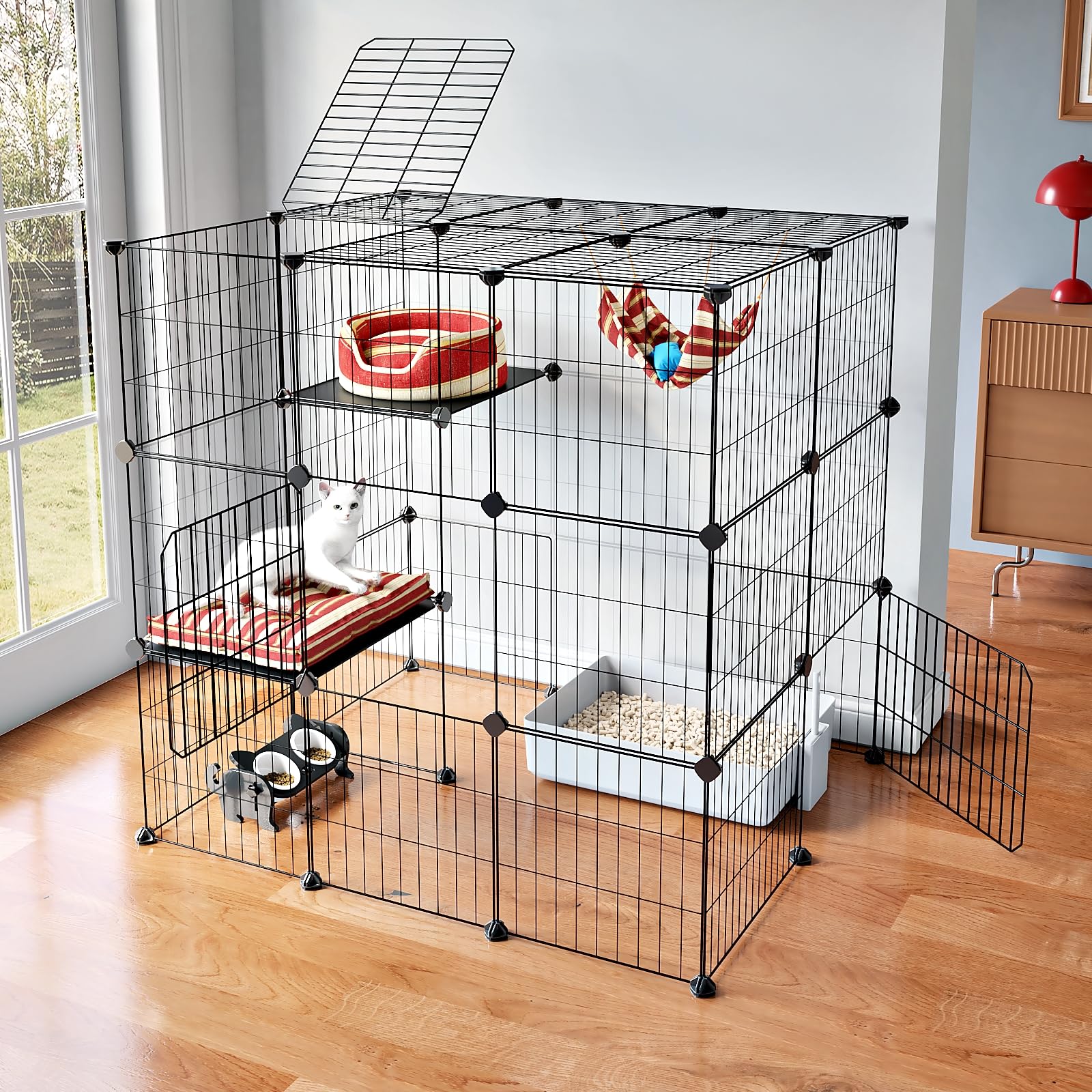 Oneluck 3-Tier Cat Catio interior area highlights ample space for a single cat.