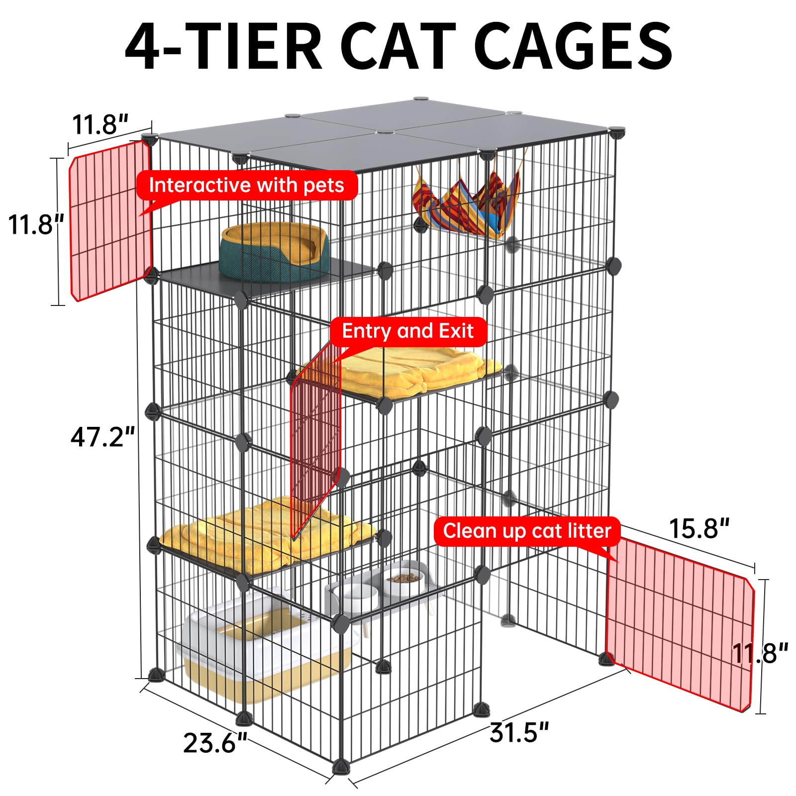Oneluck cat cage dimensions 31-5x23-6x47-2 inches offer ample space