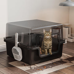 Oneluck covered cat litter box XL see-through lid provides privacy with easy monitoring.