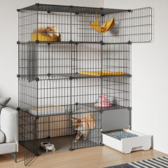 Oneluck large cat cage with litter box area for tidy cleanup