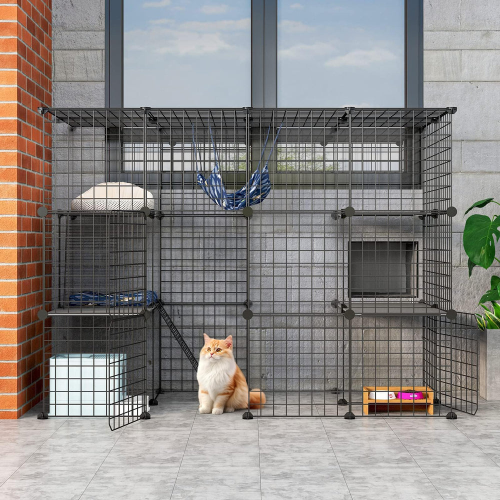 Oneluck outdoor cat house shows 55L x 28W x 41H for safe sunlit lounging