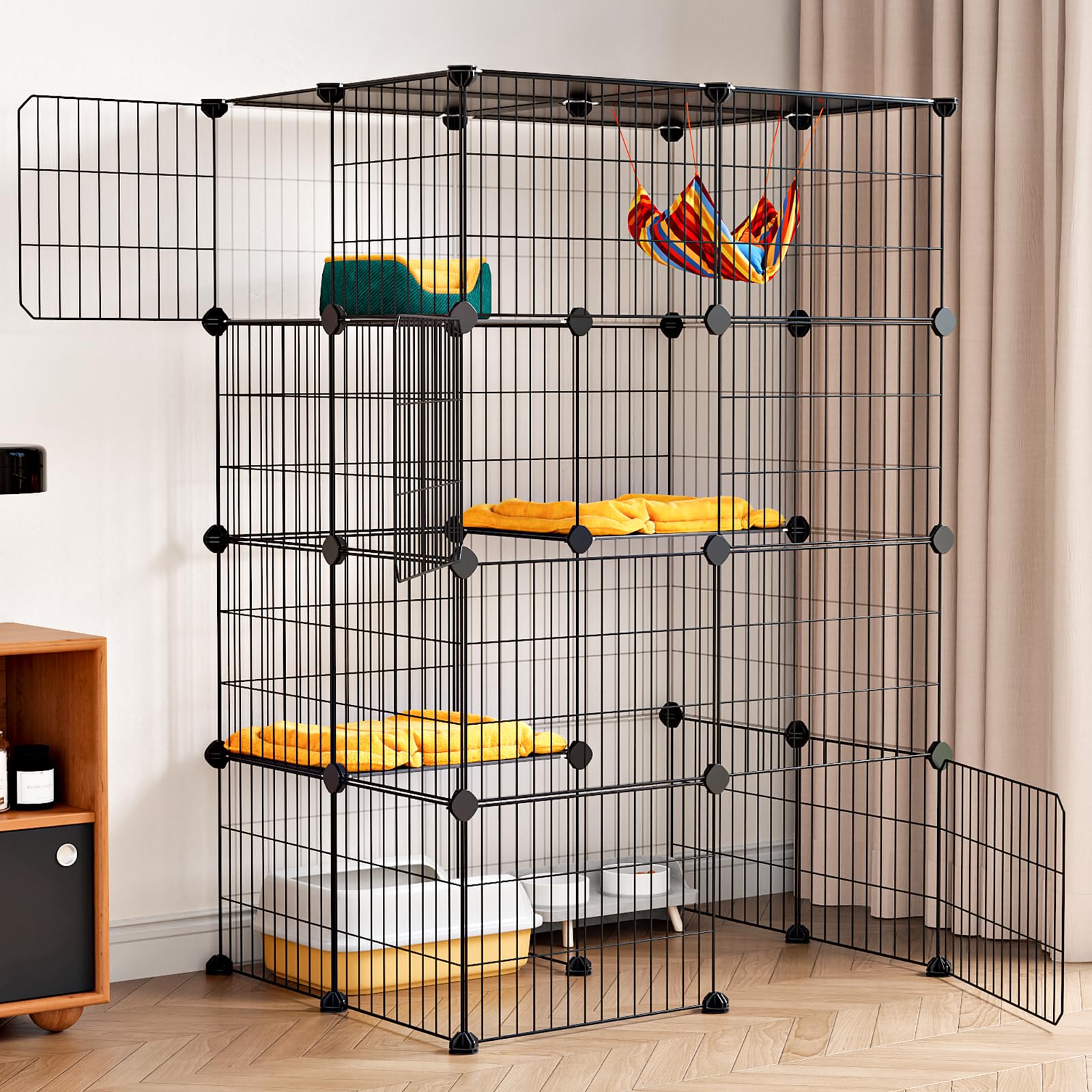 Oneluck spacious play area for 1-2 cats shows enrichment and room to stretch