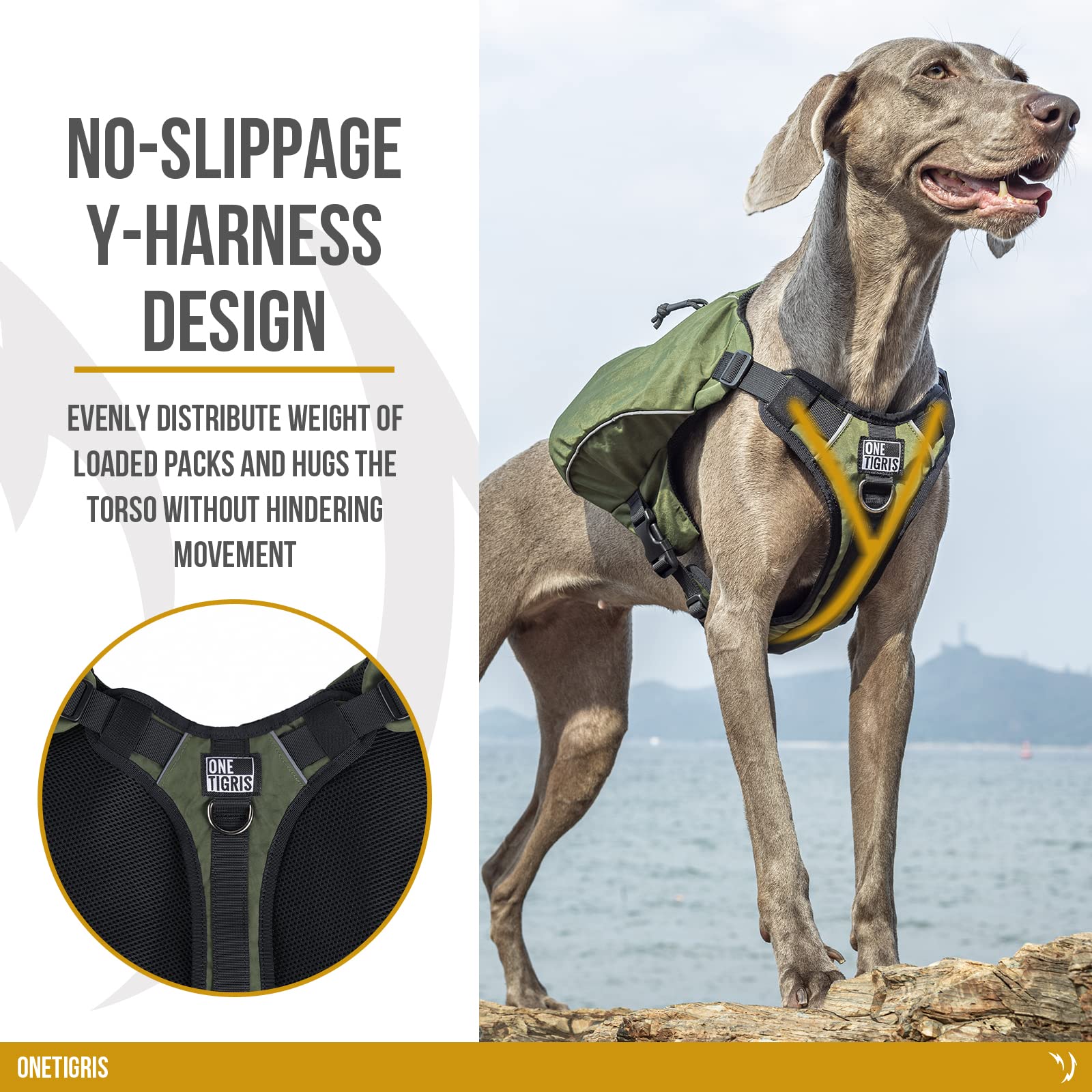 ONETIGRIS Y-Shaped dog backpack back view highlights lightweight comfort