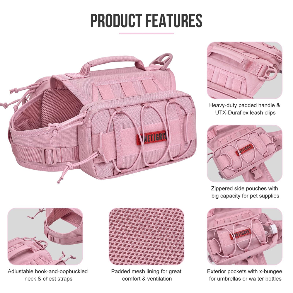 OneTigris dog backpack hidden zipper design reduces hair snag during activity.