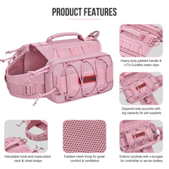 OneTigris dog backpack hidden zipper design reduces hair snag during activity.
