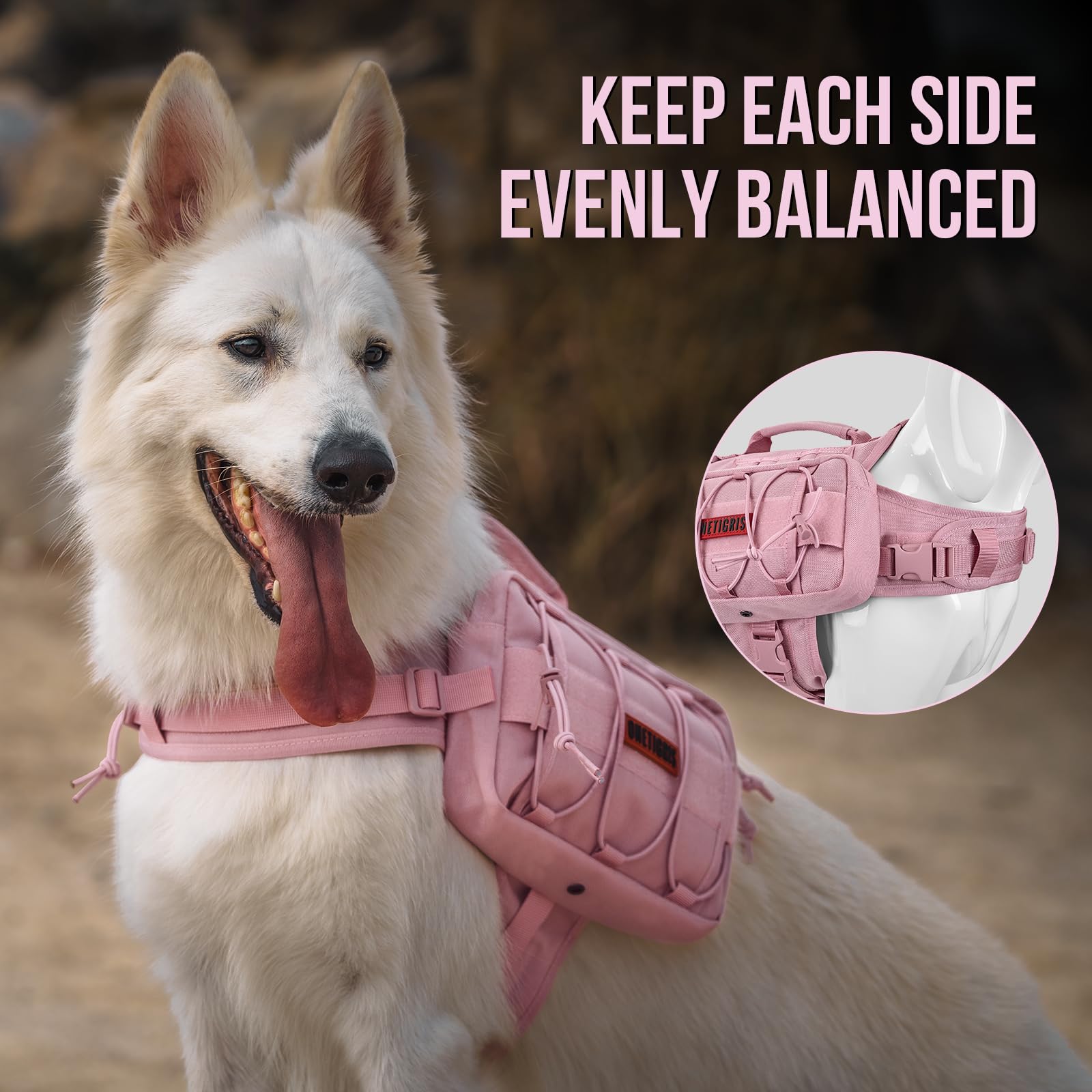 OneTigris Mammoth reinforced grab handle for easy leash transitions.