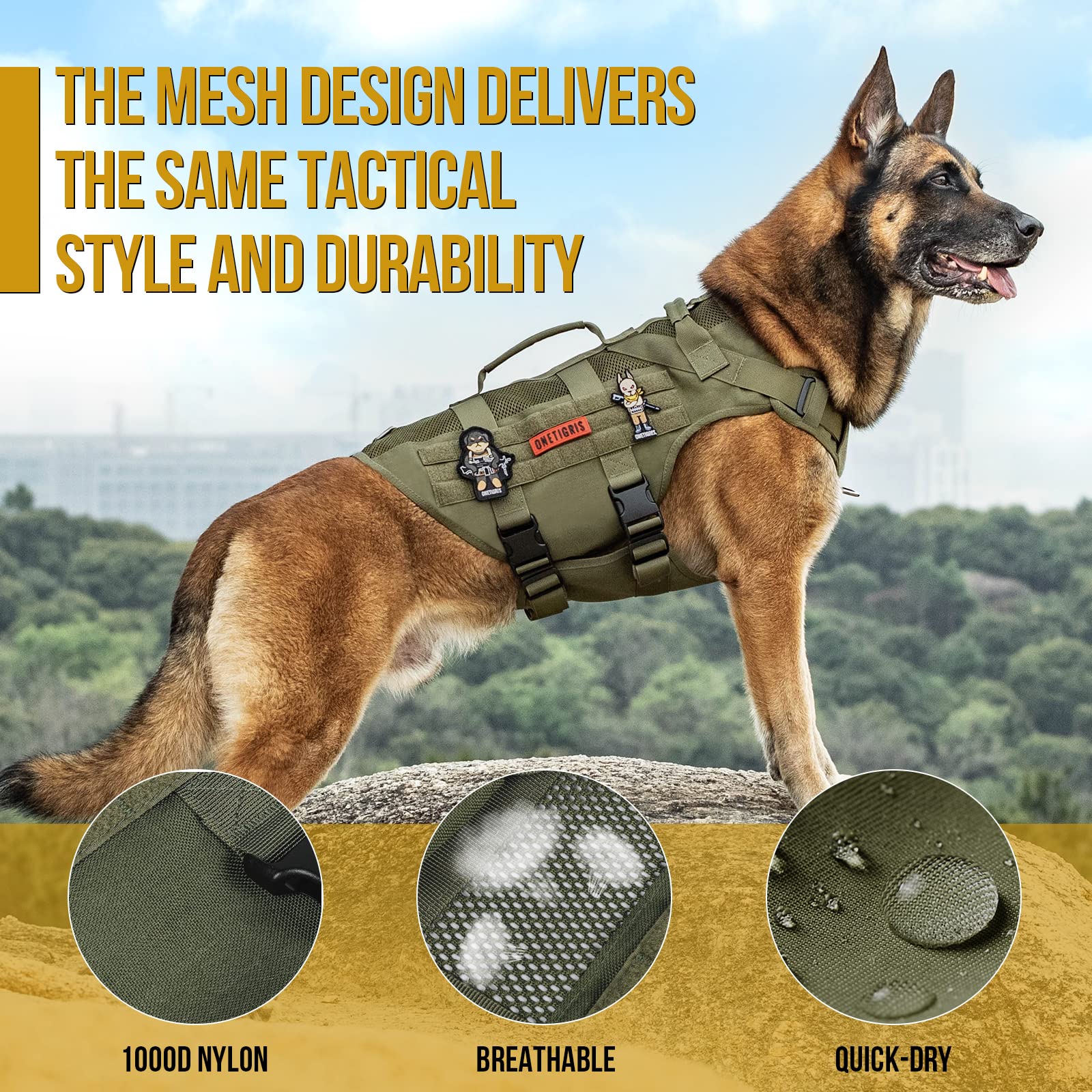 OneTigris harness front D-ring supports training and control.