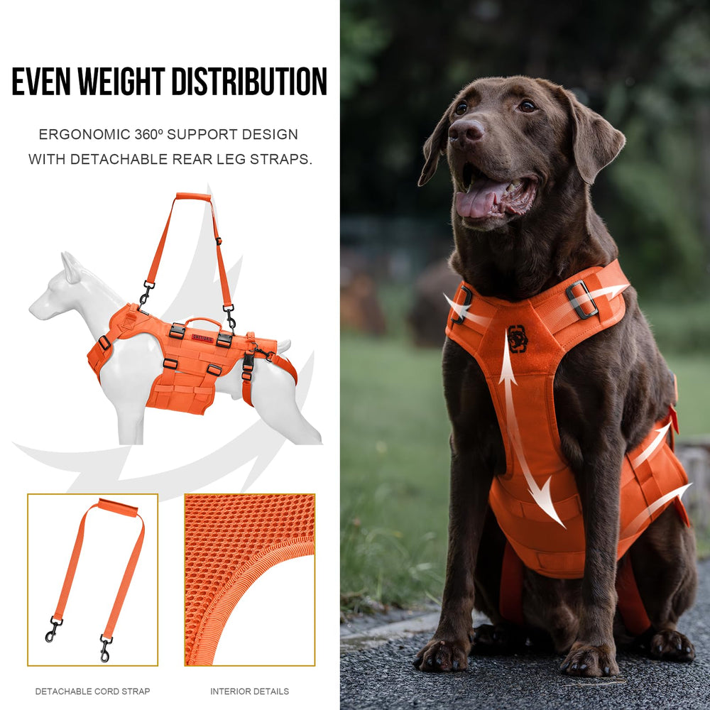 OneTigris Dog Lift Harness leg straps showing anti-chafe design during wear