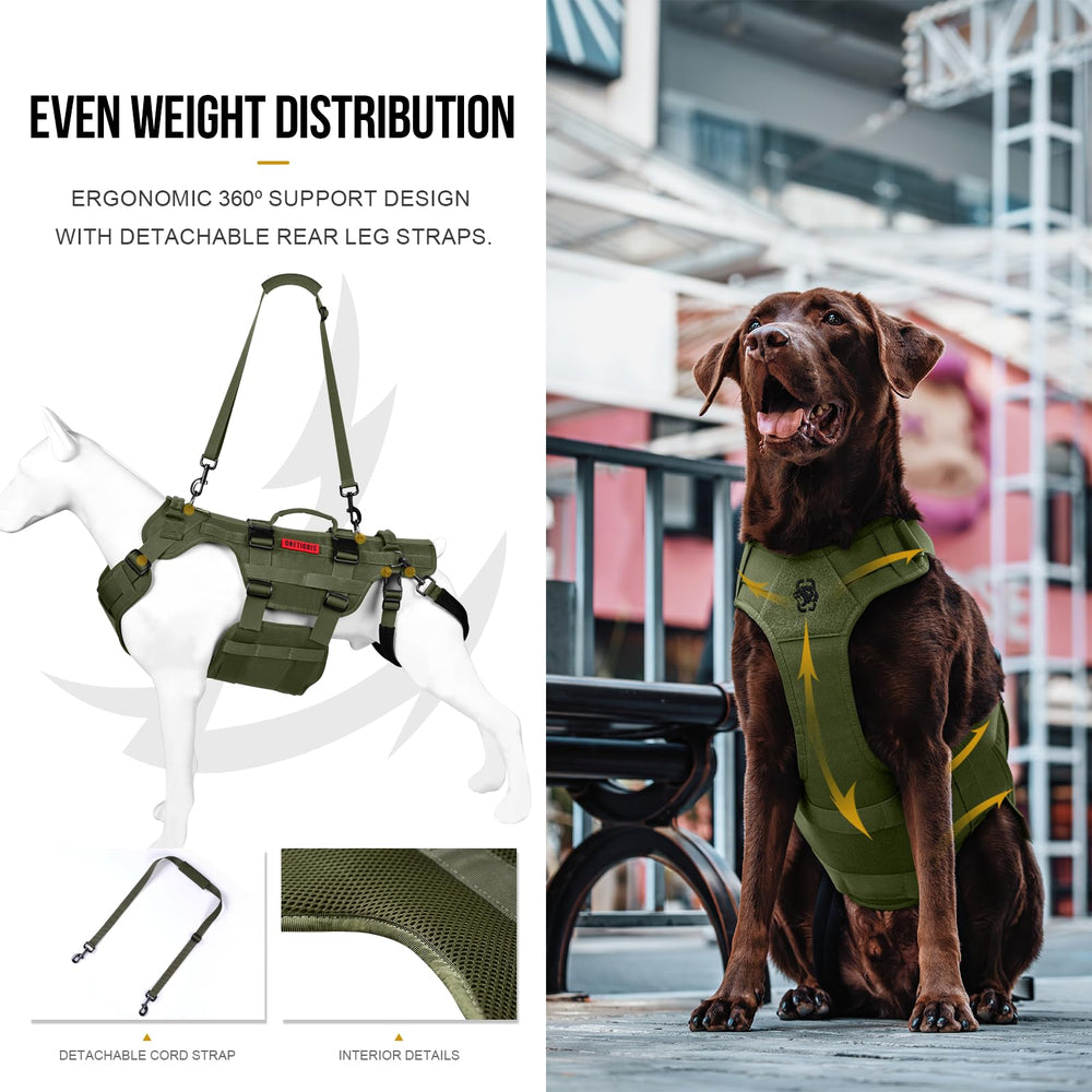 OneTigris dog lift harness rear strap detail with anti-chafe sleeves for comfort