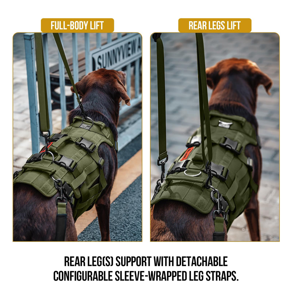 OneTigris dog lift harness side view shows ergonomic design and weight distribution