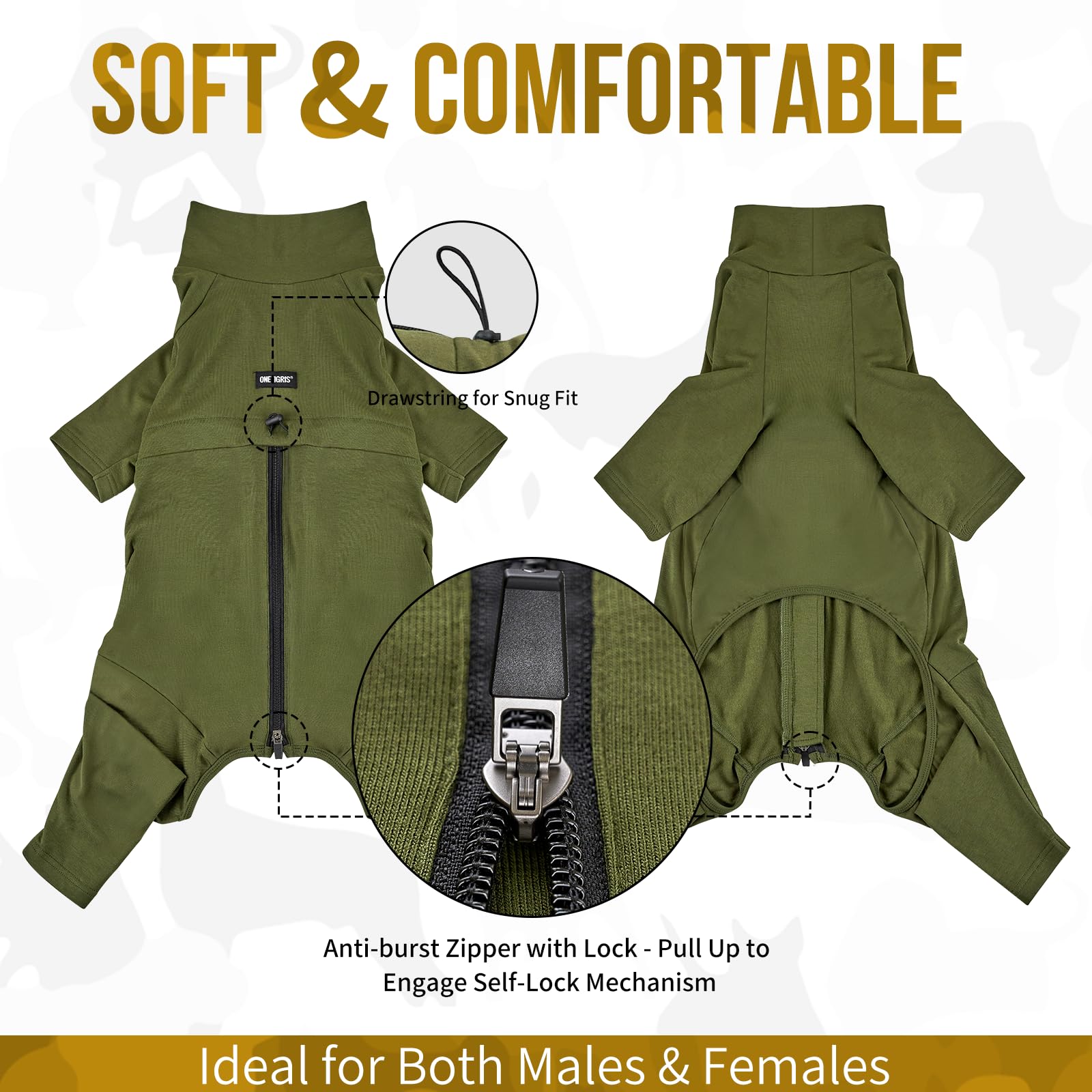 OneTigris dog pajamas adjustable chest drawcord for a customizable snug fit.