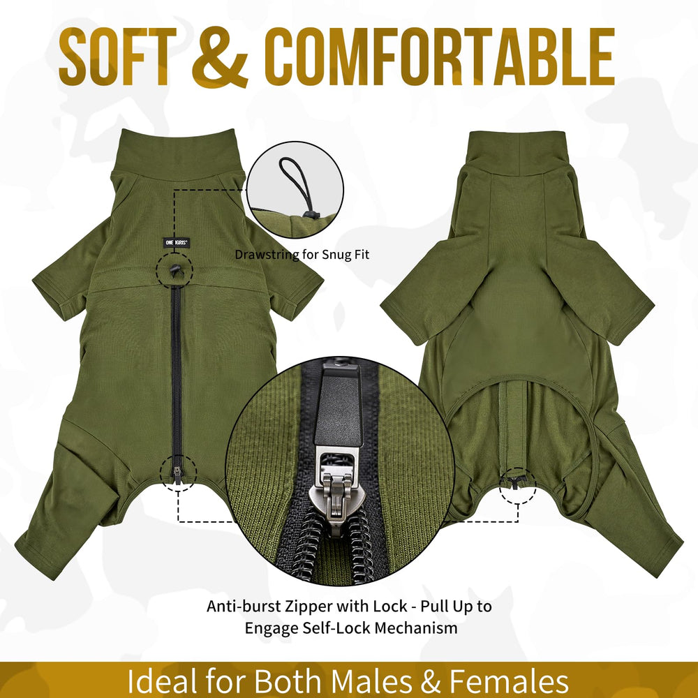 OneTigris dog pajamas adjustable chest drawcord for a customizable snug fit.