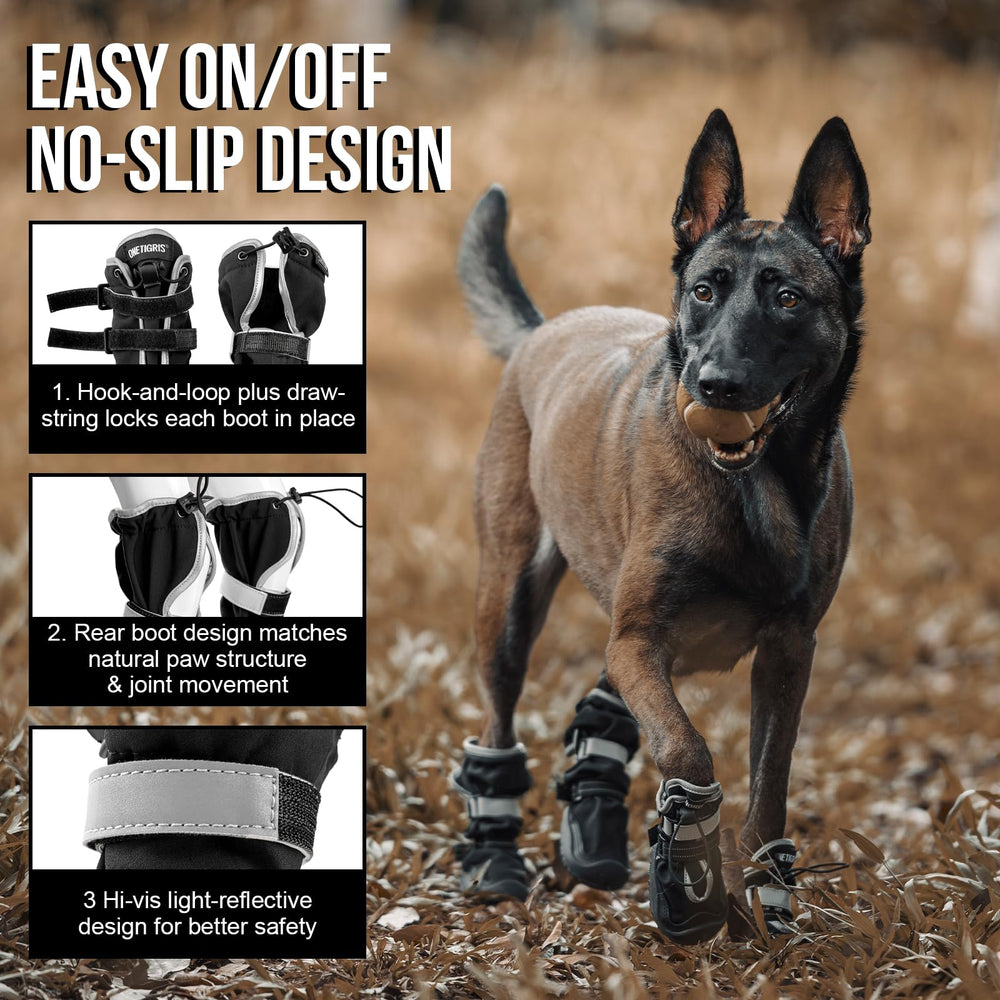 OneTigris dog shoes fleece lining adds warmth for chilly outdoor trips