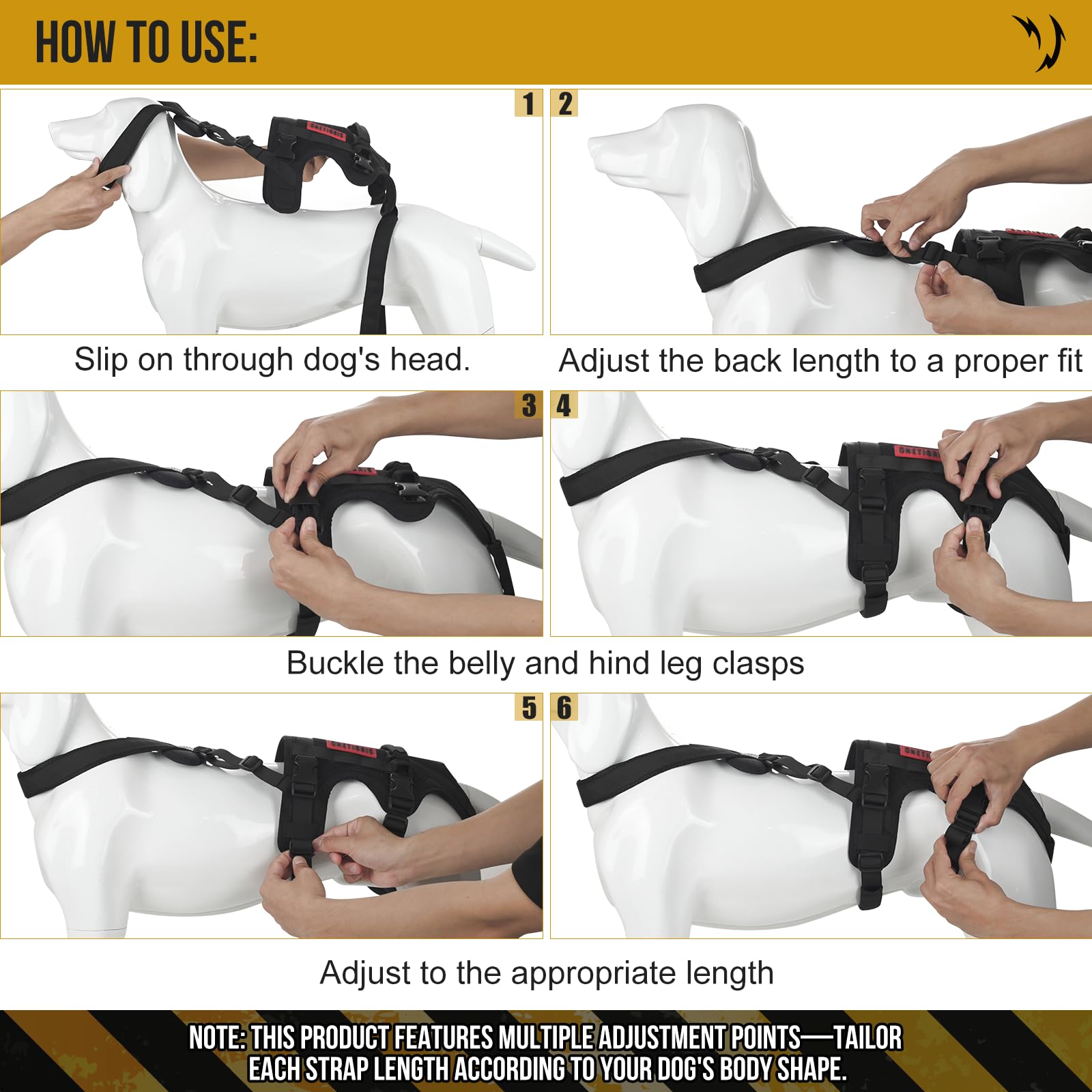 OneTigris dog support harness leg straps focus, securing hind legs for stable assistance.