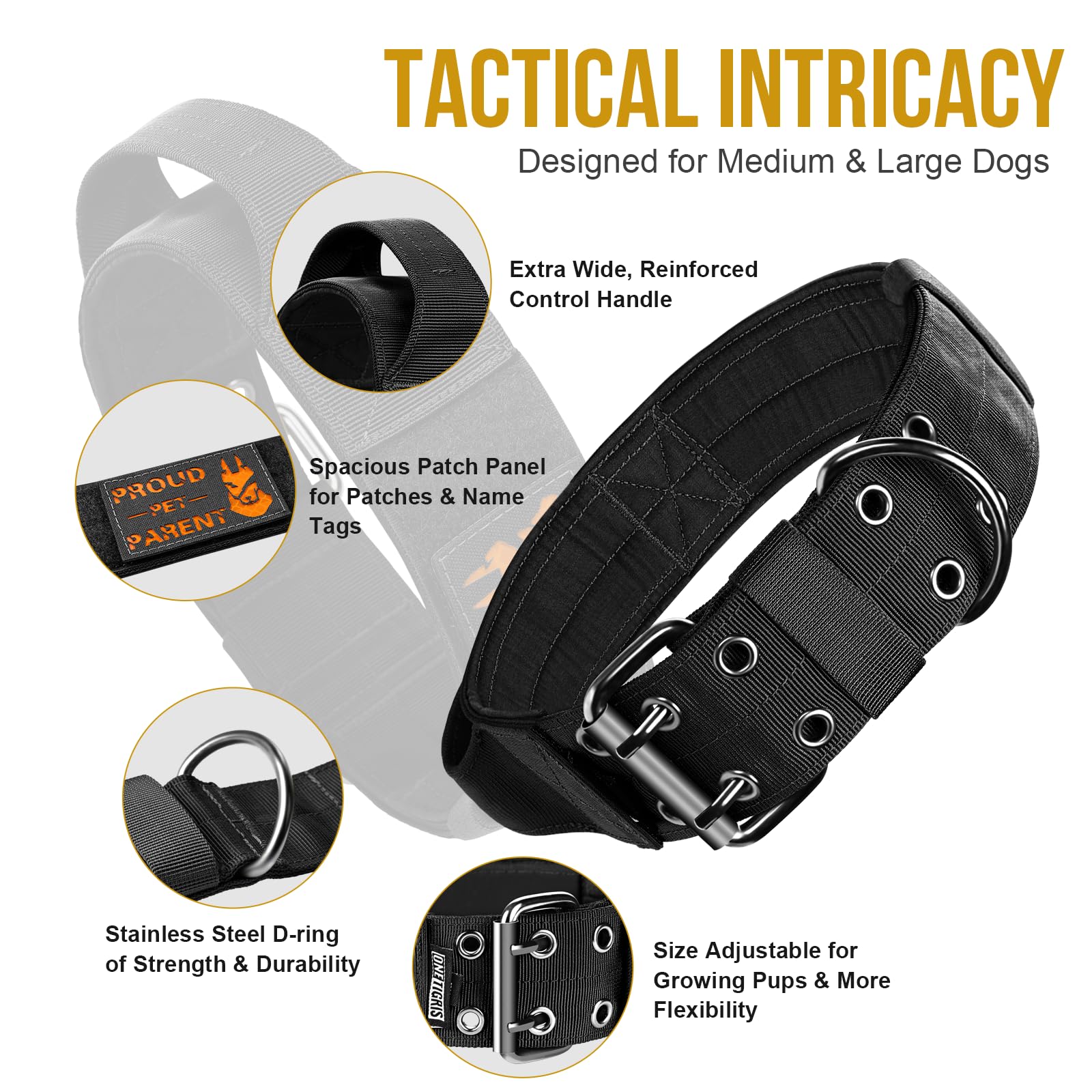 OneTigris heavy-duty 2in-wide collar demonstrates durability for large breed adventures and daily wear.
