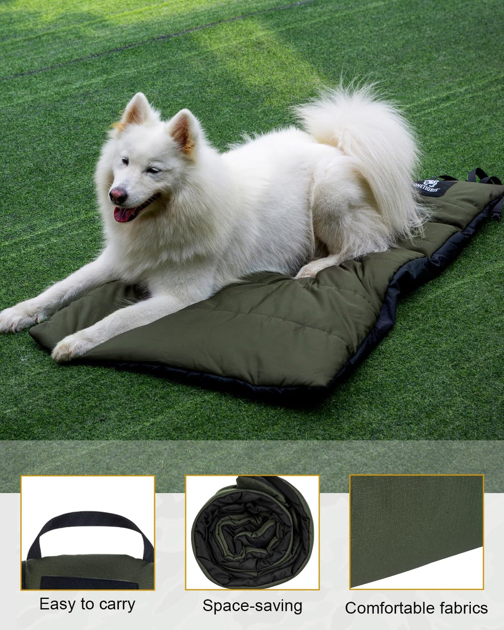 ONETIGRIS large dog bed ideal for indoor and outdoor trips and camping.