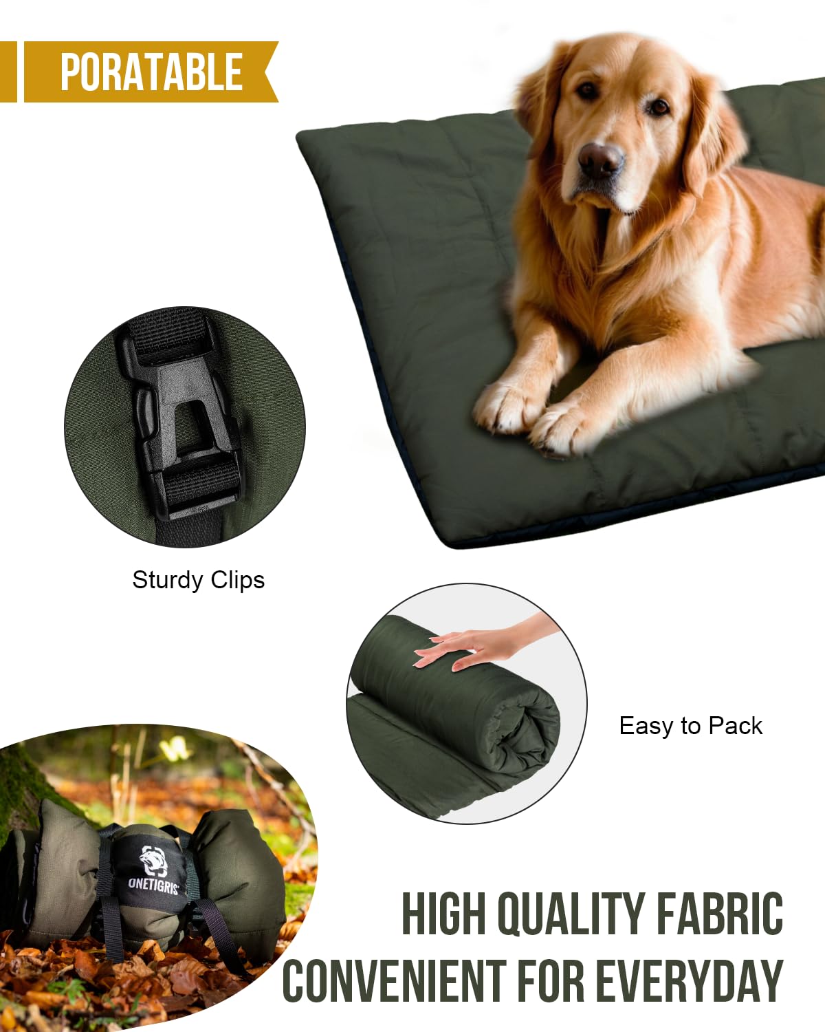 ONETIGRIS bed size 3.6ft by 2.2ft fits most dogs indoors or outdoors