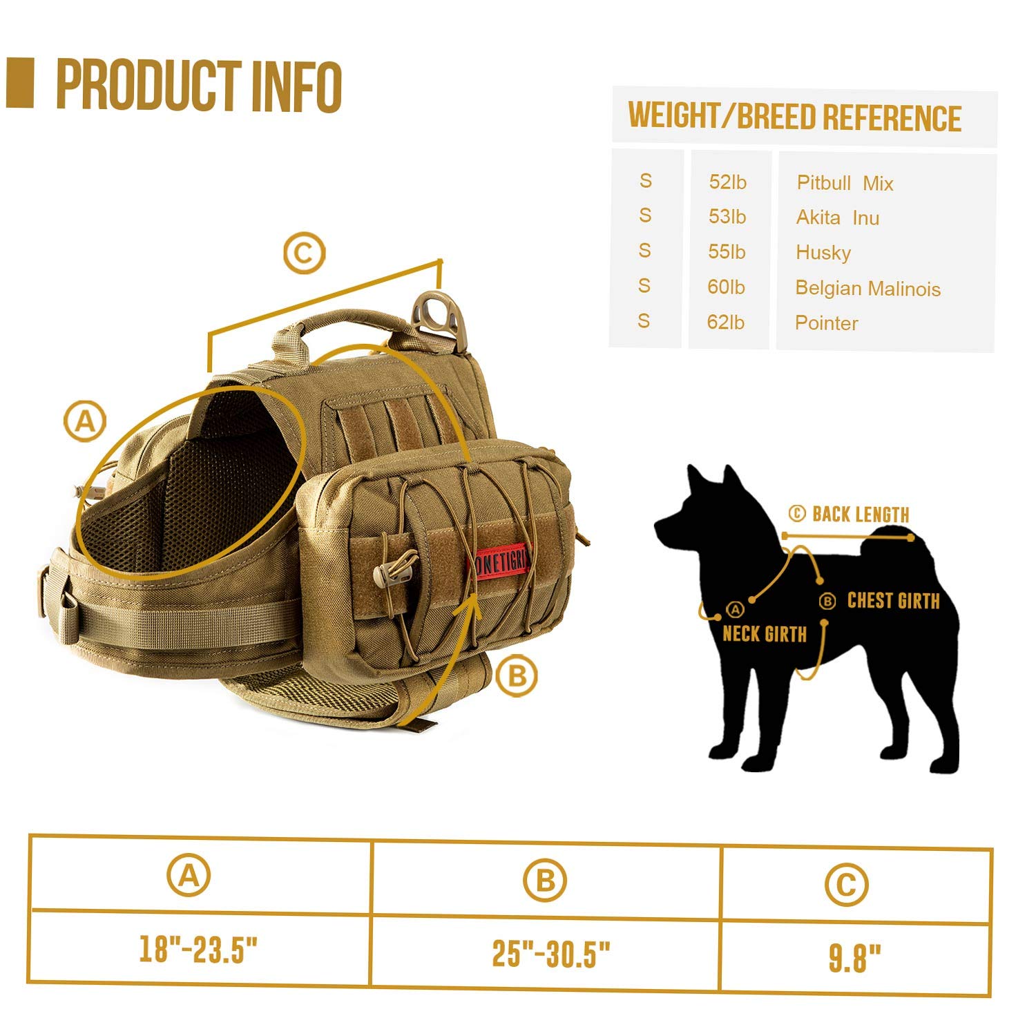 OneTigris Mammoth dog pack reinforced handle enables easy lifting and leash attachment.