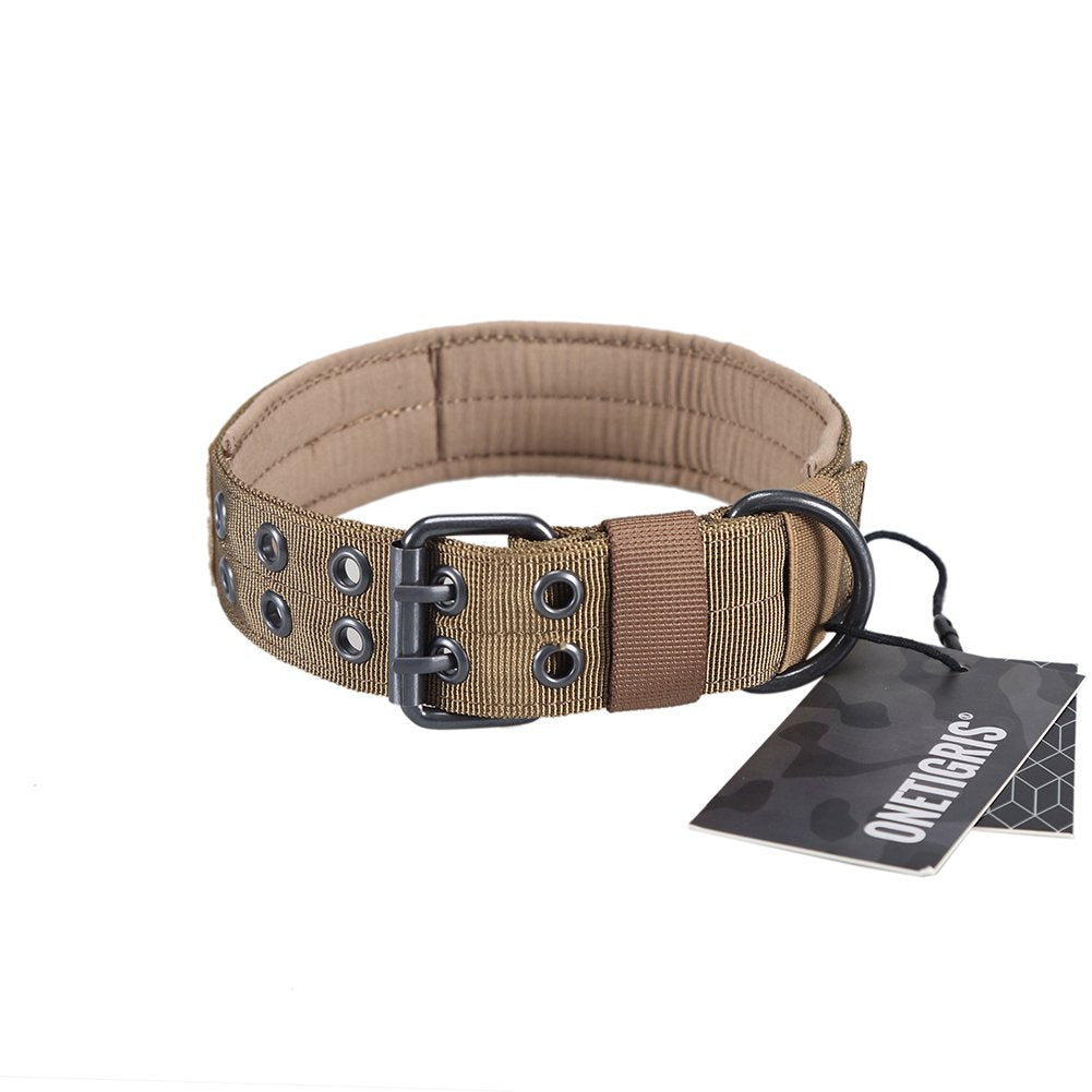 OneTigris military dog collar side view showing sturdy coyote brown strap for daily walks