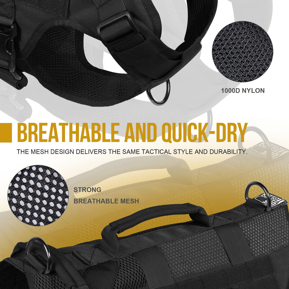 OneTigris No Pull Harness size range XS-XL with neck and chest measurements.