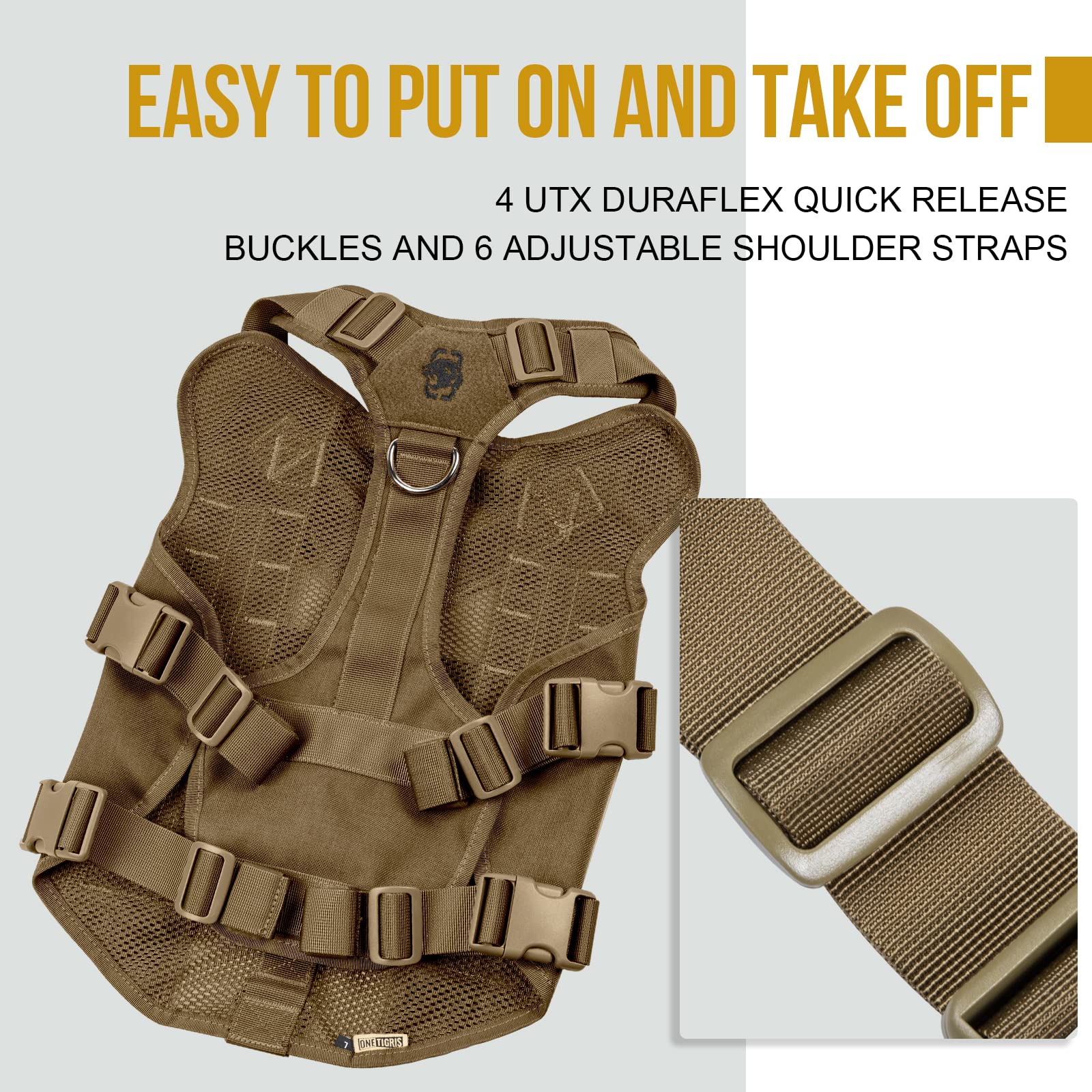 OneTigris No Pull Tactical Dog Harness adjustable straps for secure fit