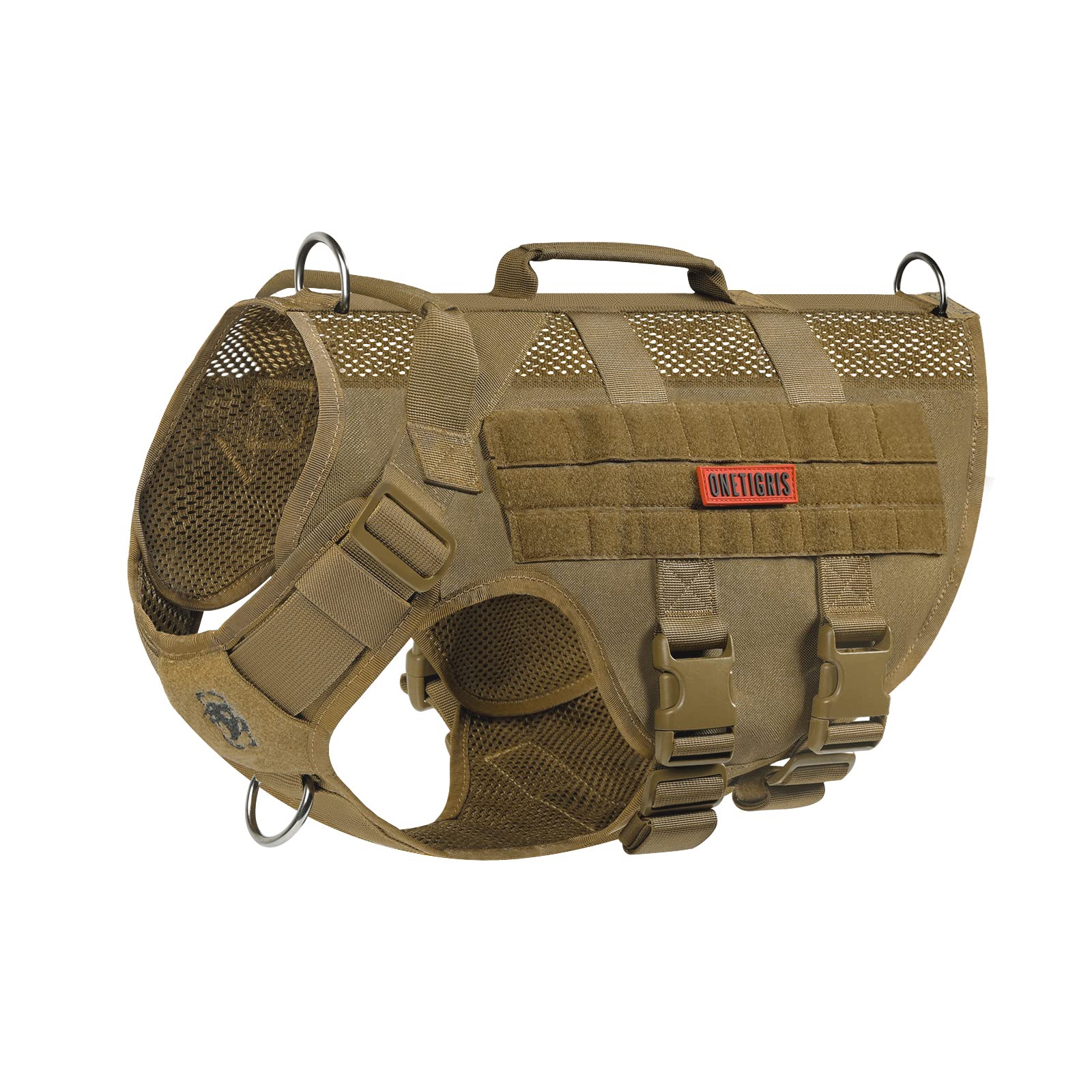 ONETIGRIS No Pull Tactical Harness brown front view with breathable mesh for comfort