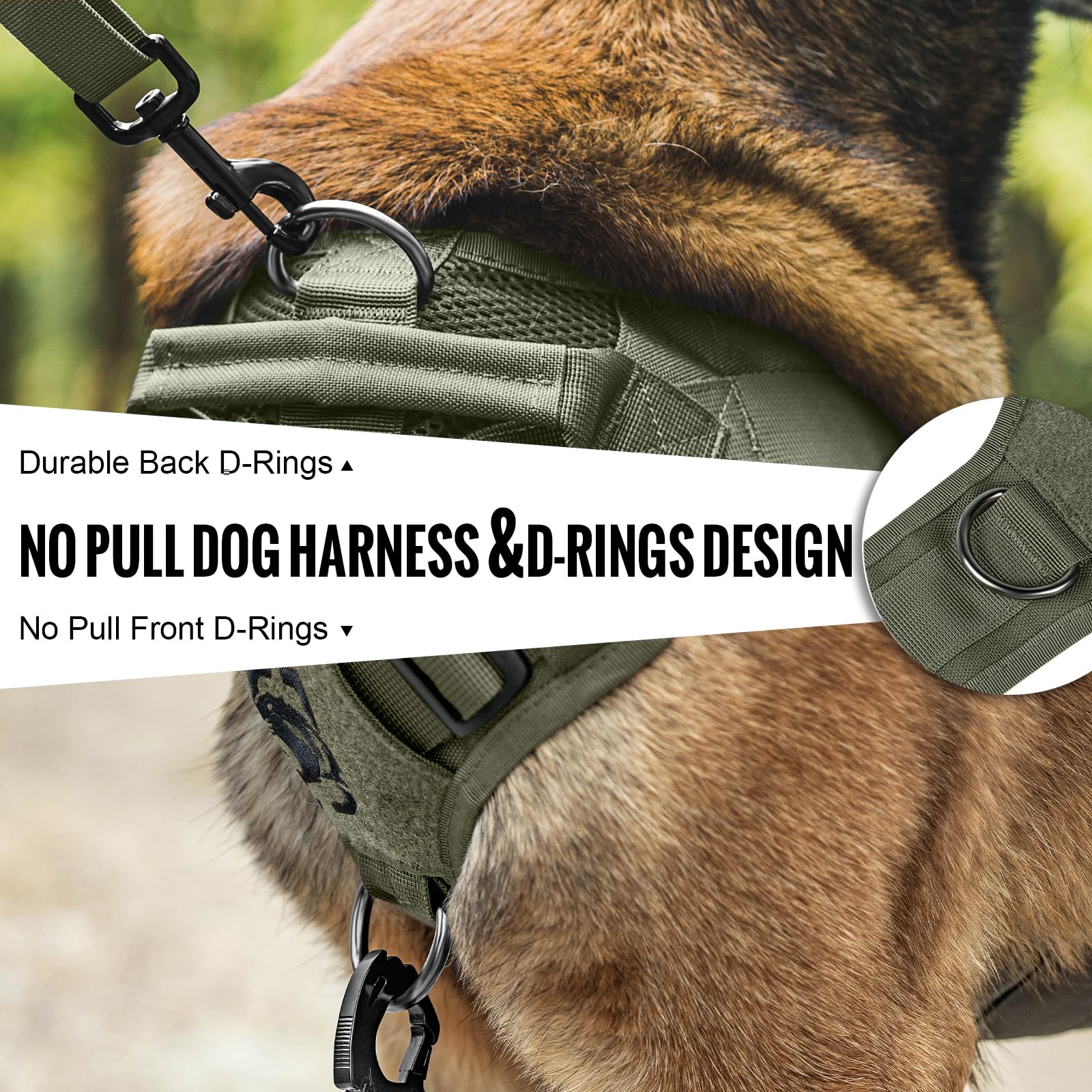 ONETIGRIS No Pull harness green back with handles enables secure control in crowds.