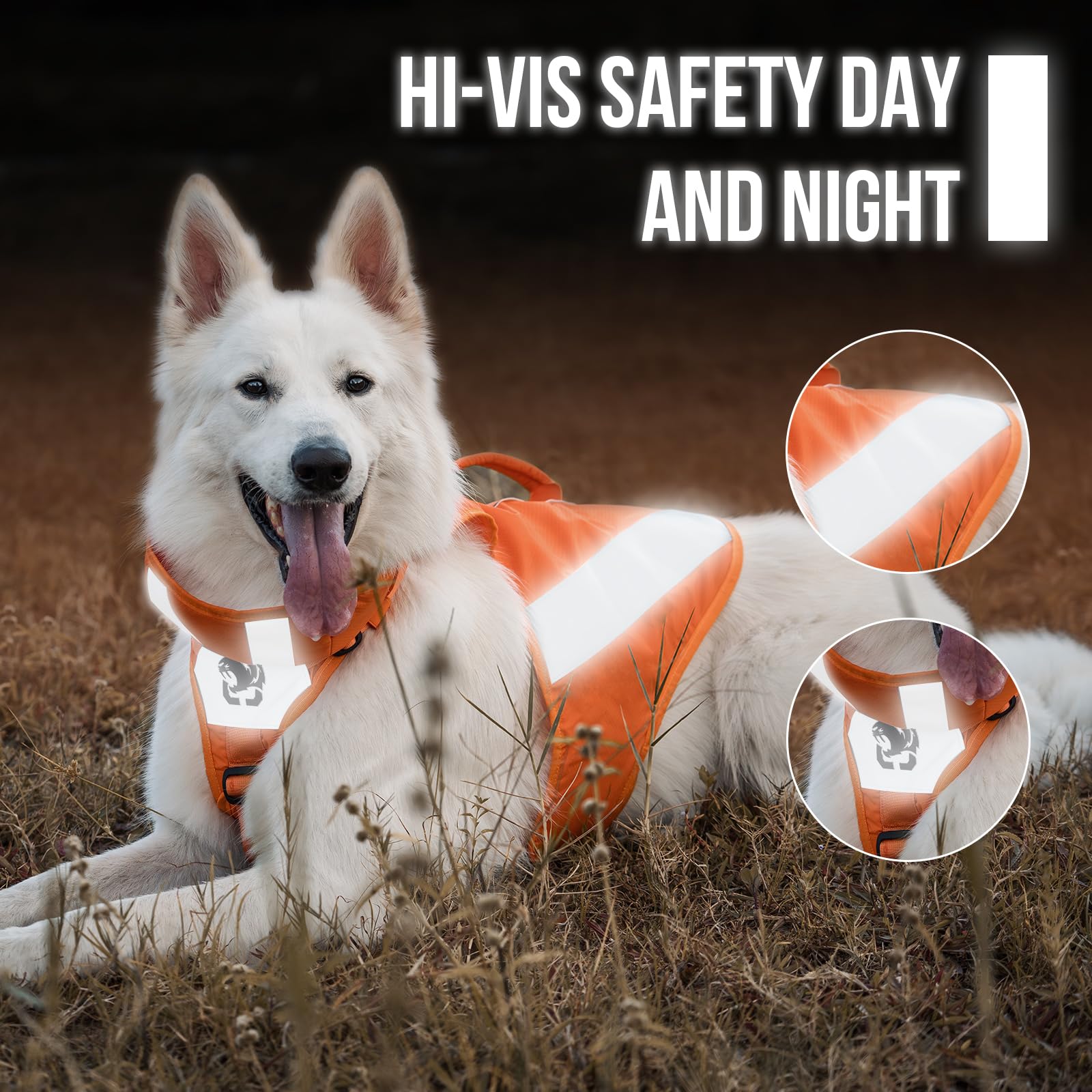 OneTigris Reflective Dog Vest side view shows high-visibility design
