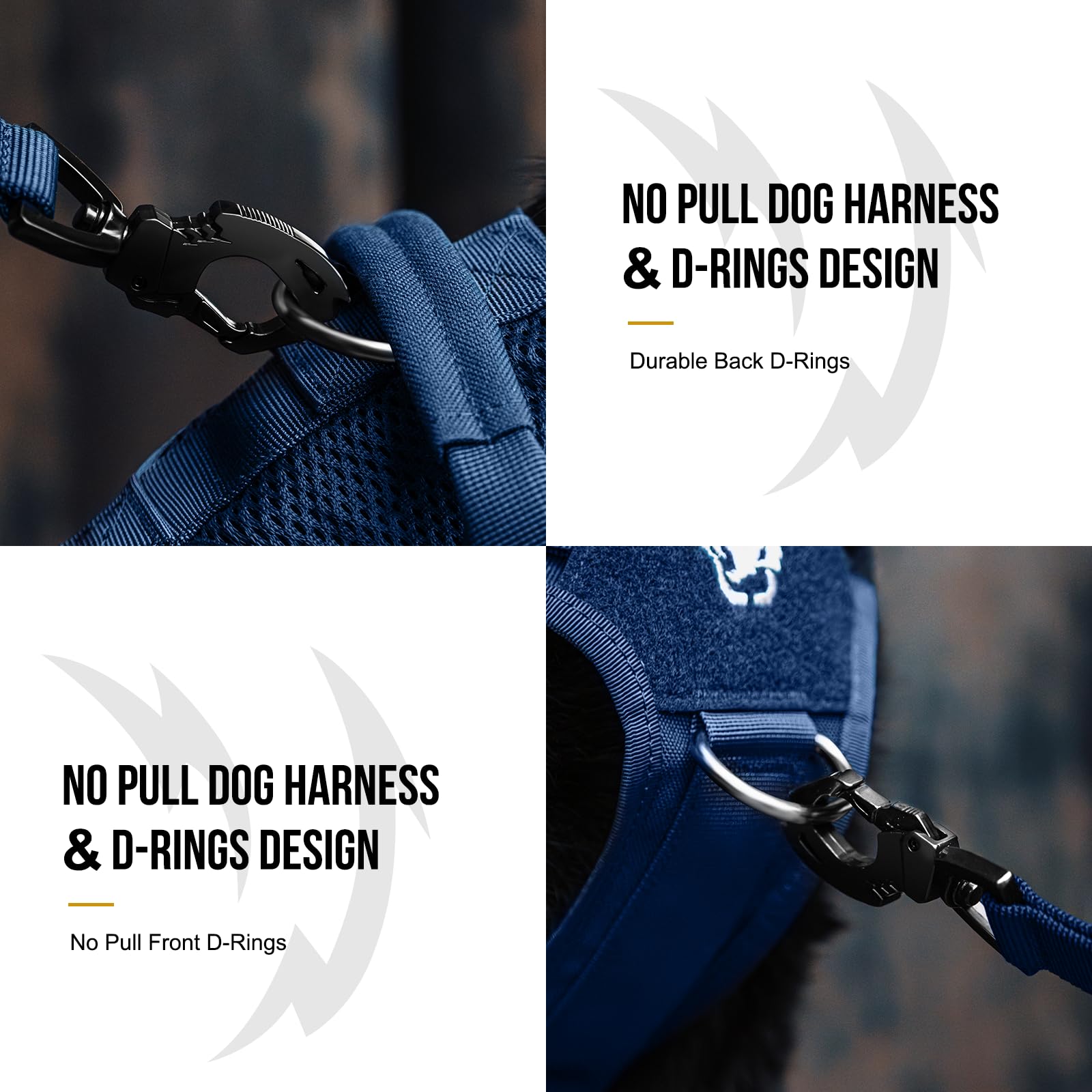 ONETIGRIS harness shows back D-ring for versatile walking and hiking control
