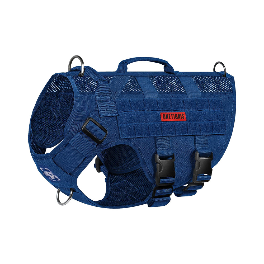 ONETIGRIS tactical dog harness with breathable mesh in blue for year‑round comfort