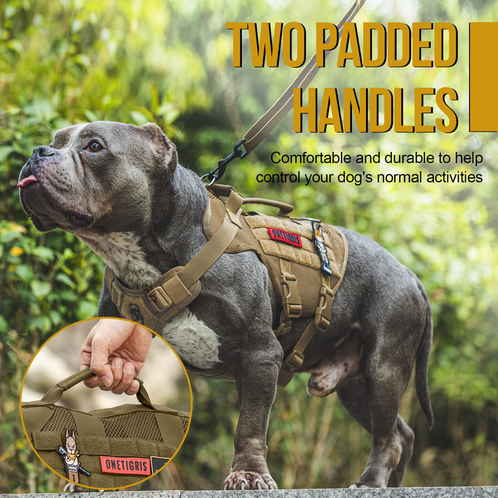 OneTigris tactical dog harness molle panel side demonstrates add-on flexibility for gear.