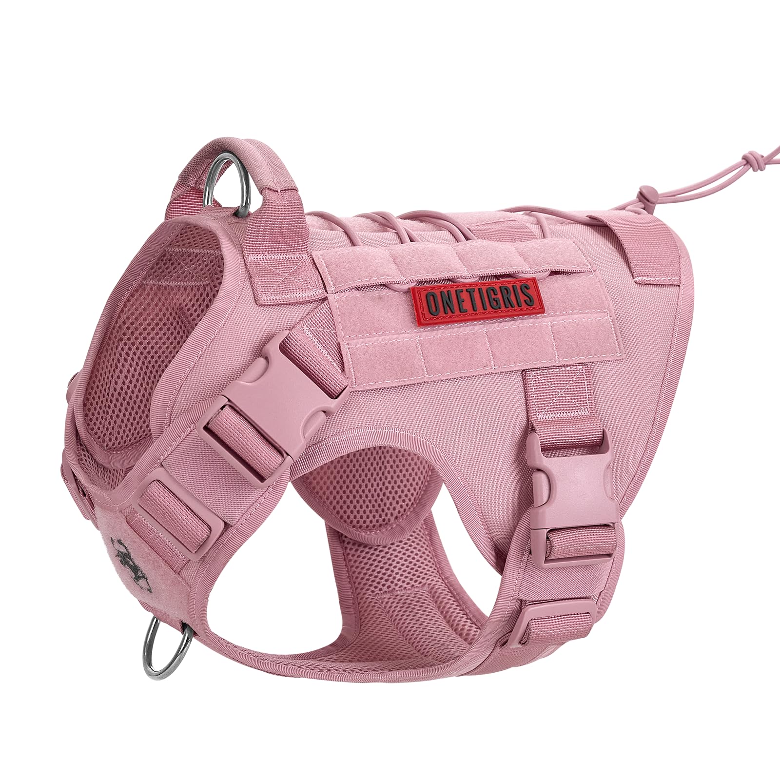 OneTigris tactical dog harness pink S, top view showing secure fit for daily walks.
