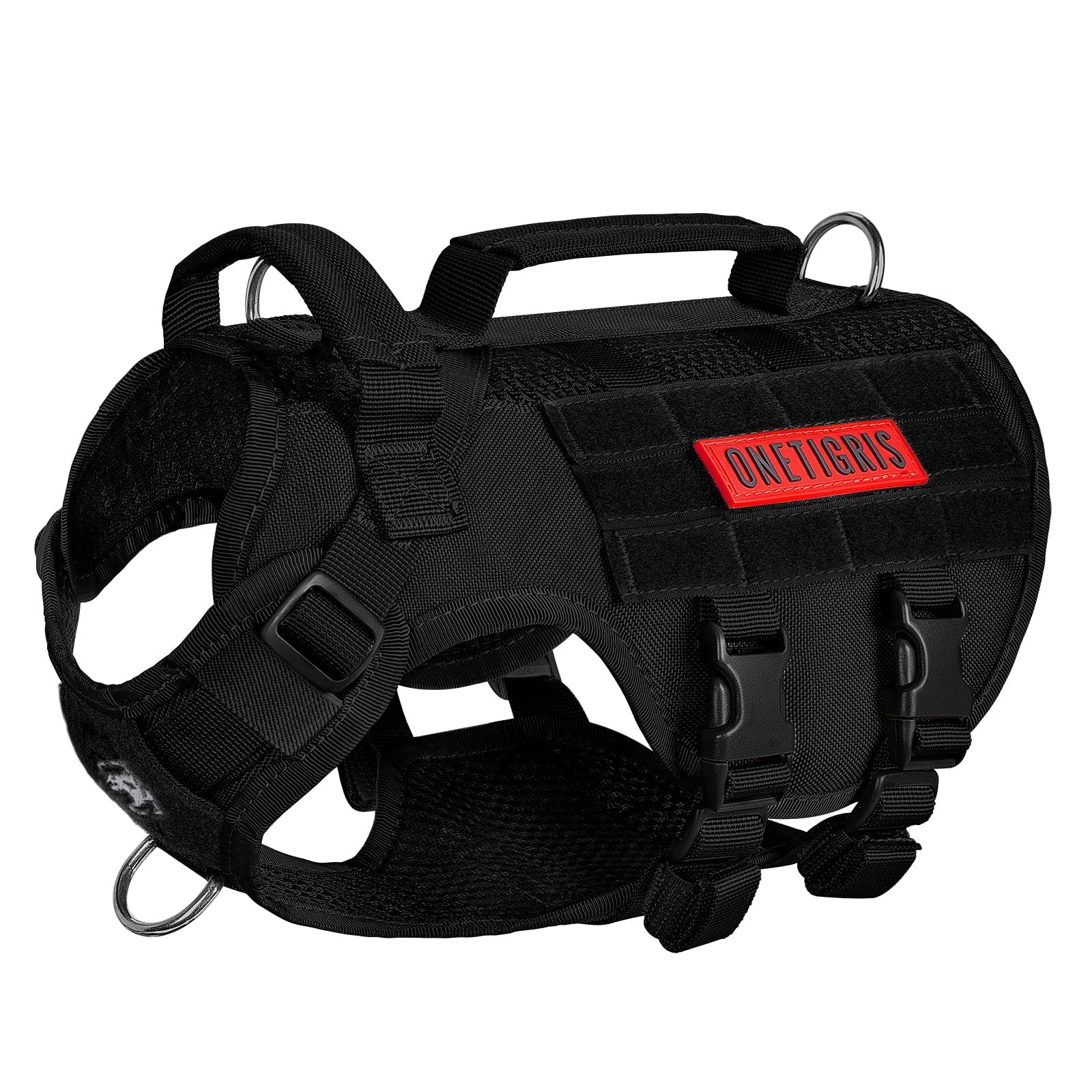 ONETIGRIS tactical dog harness XS worn for secure small-dog walking.
