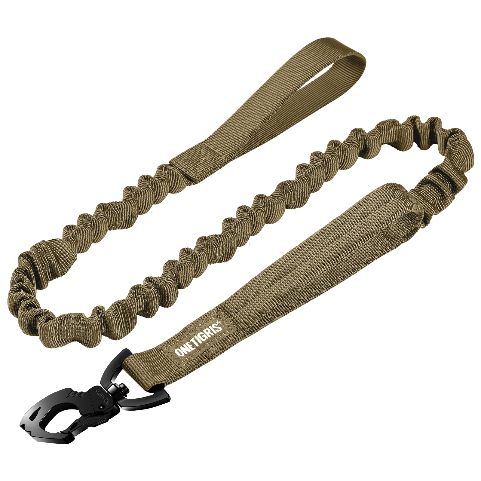 OneTigris tactical dog training bungee leash in tan for controlled outdoor walks.
