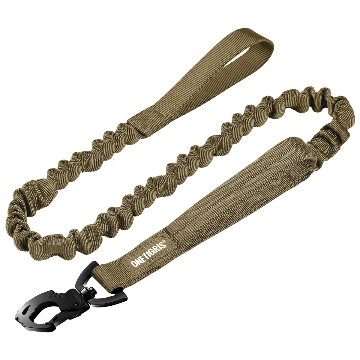 OneTigris tactical dog training bungee leash in tan for controlled outdoor walks.