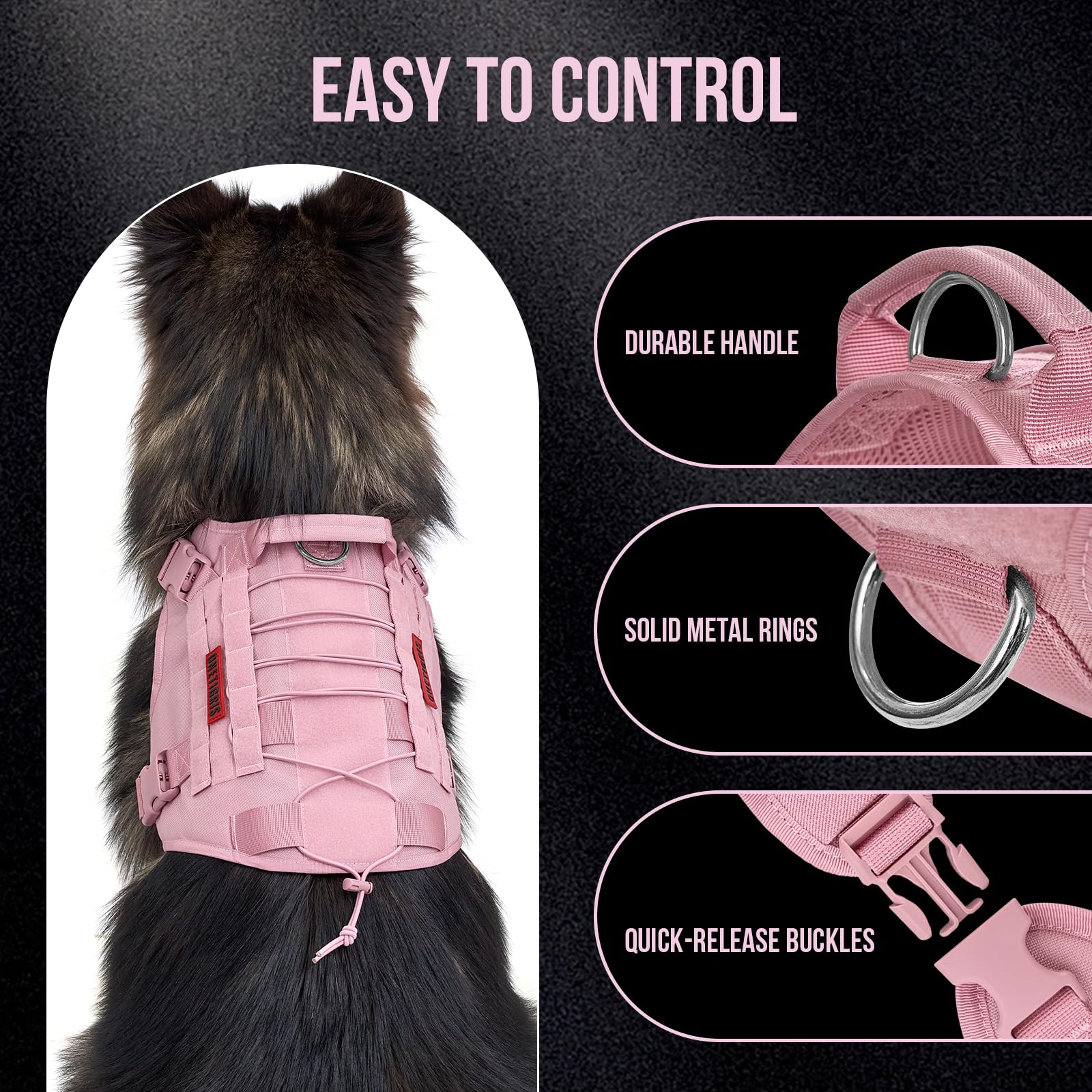 OneTigris top-handle dog harness pink enables quick control during outings.
