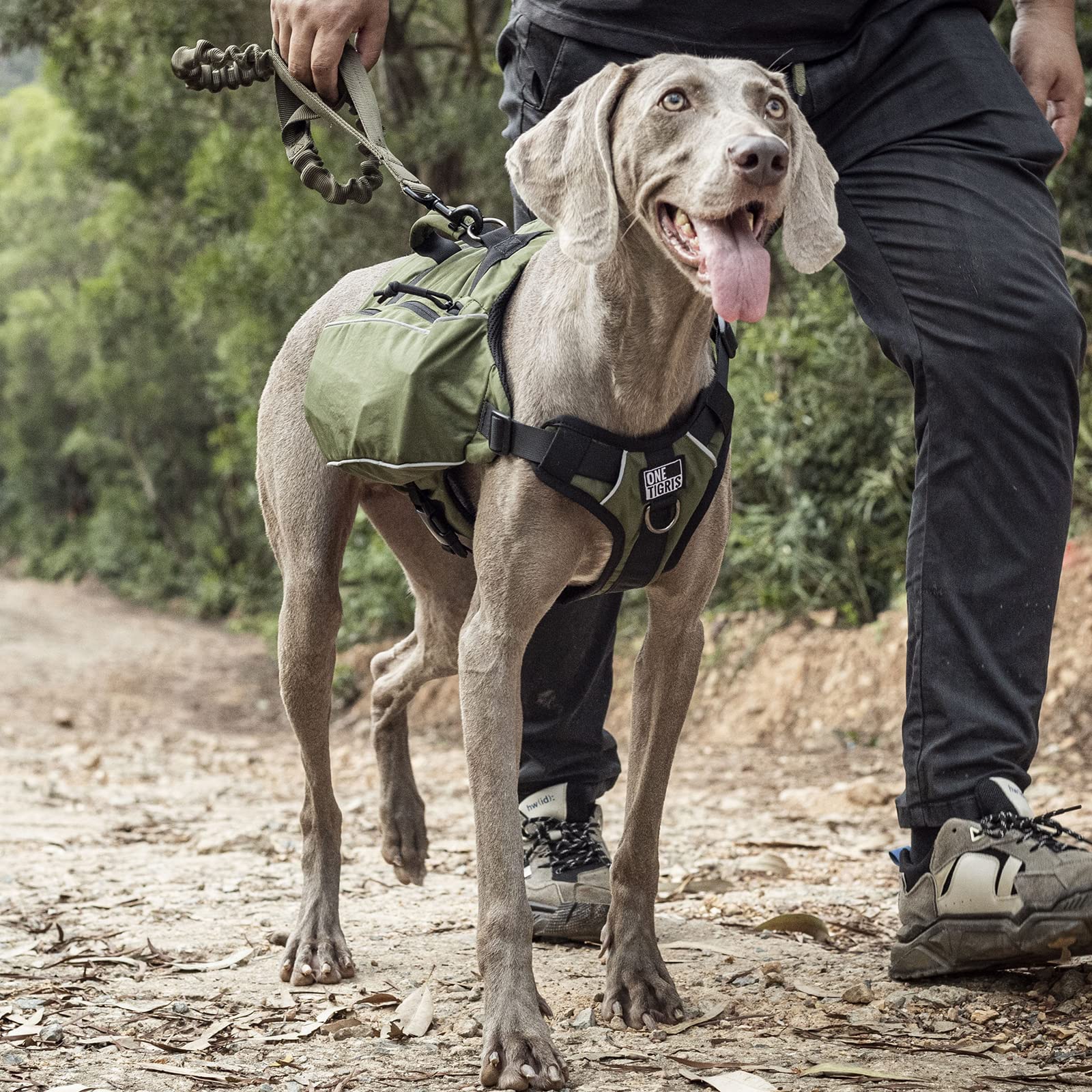 ONETIGRIS Y-Shaped Dog Backpack reflective trim improves low-light visibility.