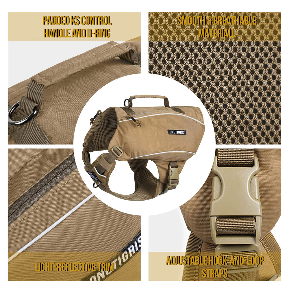 ONETIGRIS Y-shaped harness top-grab-handle for easy lifting in/out of car.