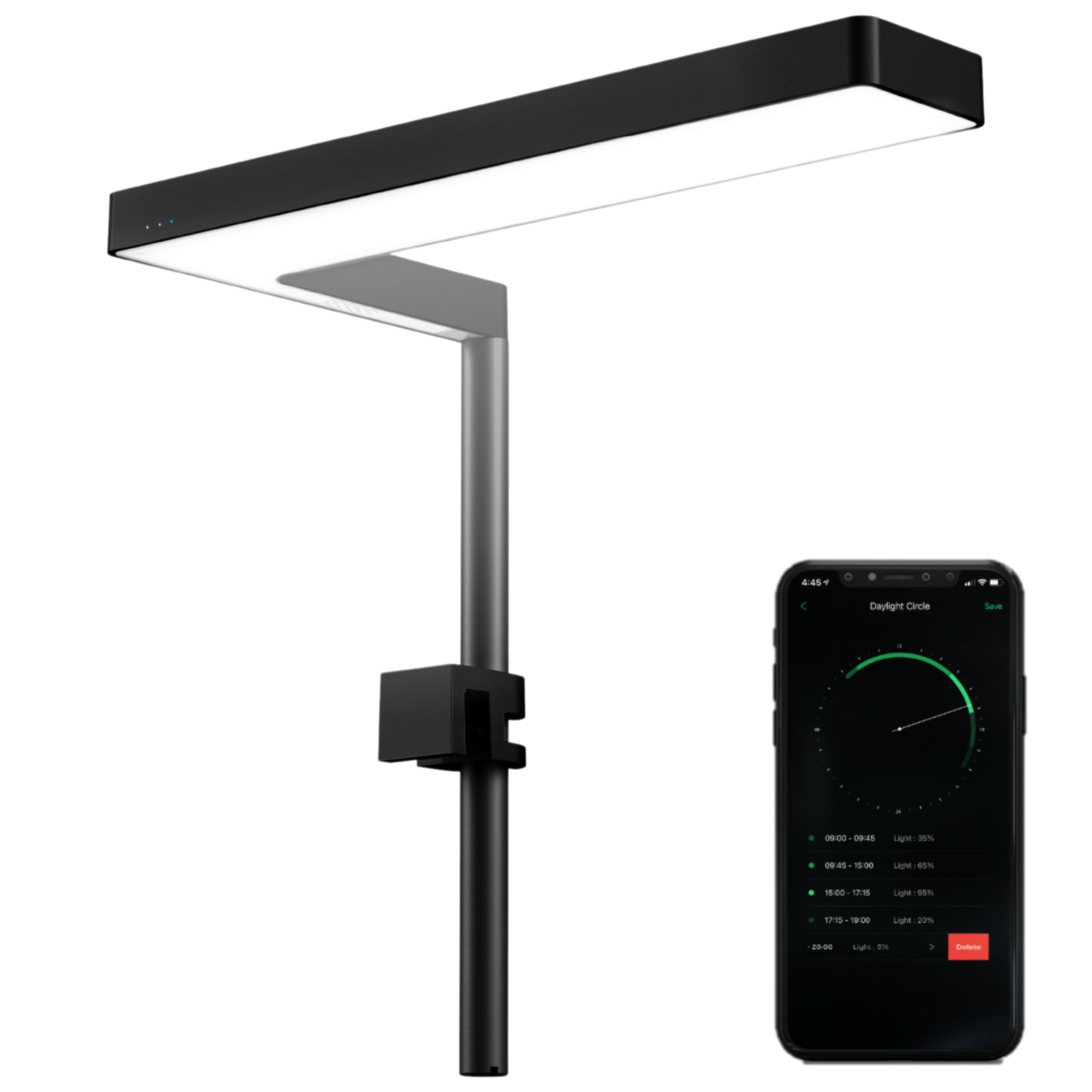ONF Flat Nano+ 15W full-spectrum light in front view enhances tank brightness and plant growth