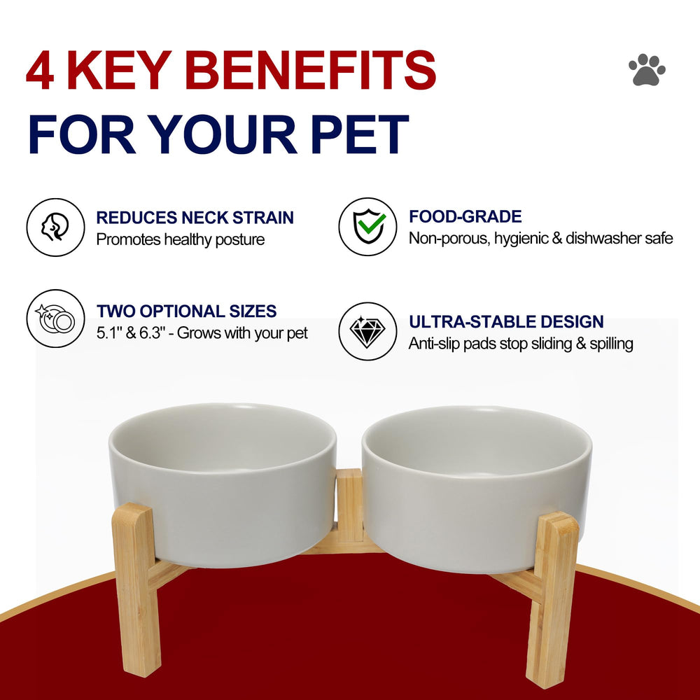 OniAnt double raised pet feeder in ceramic with anti slip base helps keep spills down
