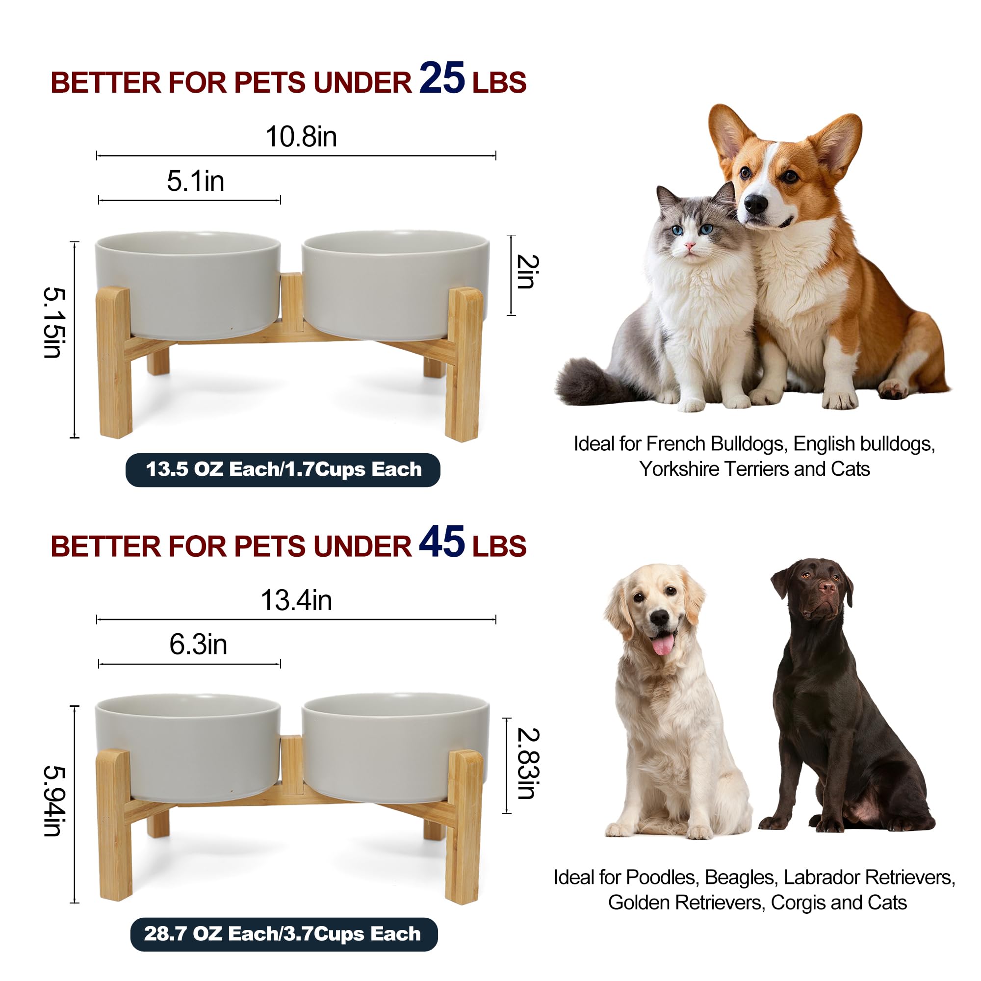 OniAnt dual height wooden stand small fits puppies and cats for comfortable feeding