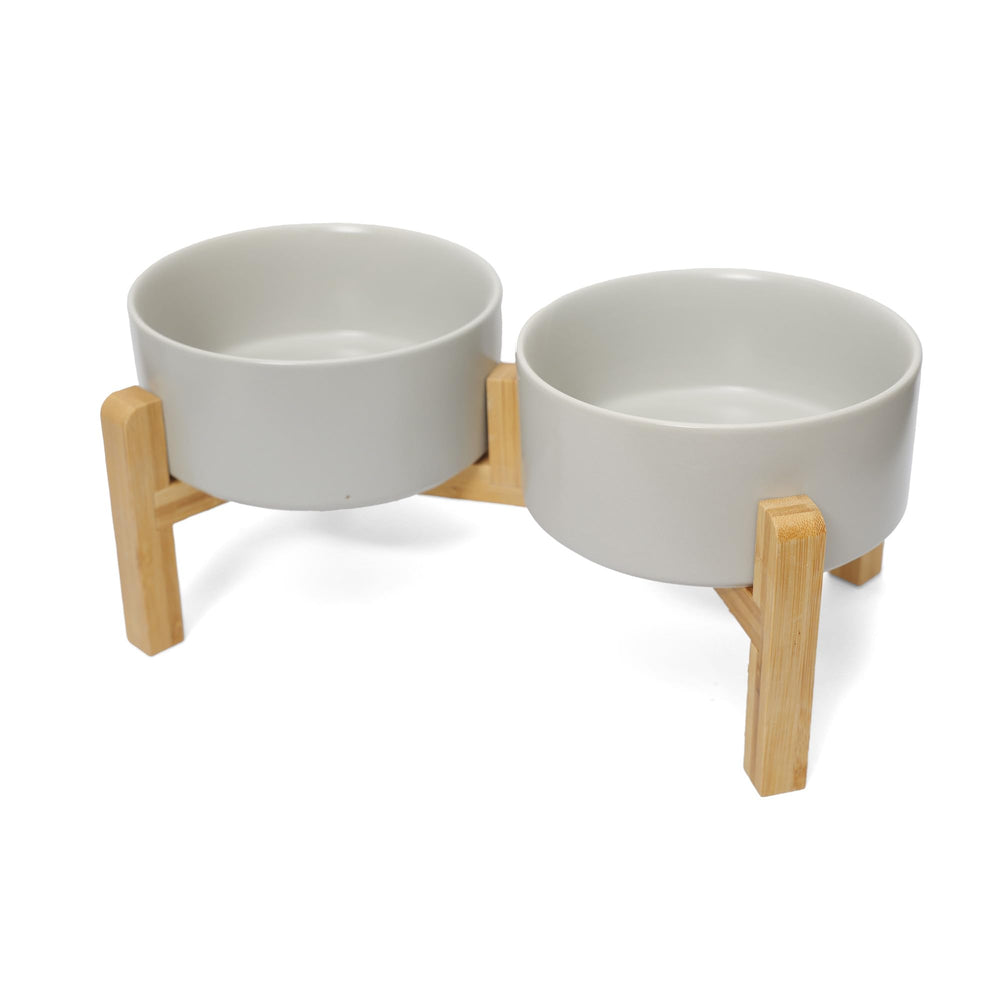 OniAnt elevated ceramic dog bowls on wooden stand promote comfortable feeding for medium dogs