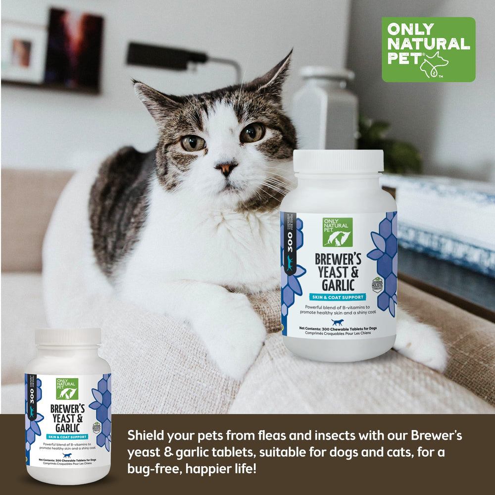 Only Natural Pet Brewer's Yeast & Garlic chewables USA-made badge emphasizing quality and safety
