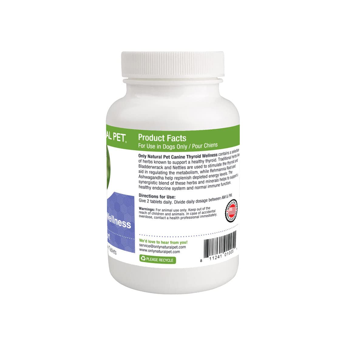 Only Natural Pet canine thyroid wellness tablets closeup highlighting palatable dog chew